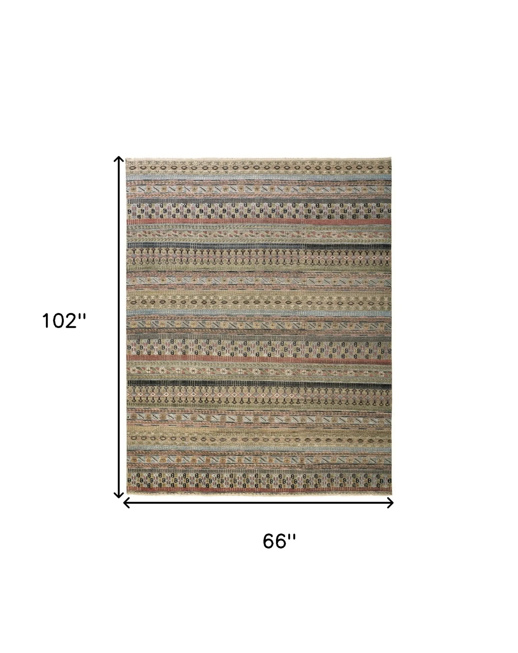 6′ X 9′ Tan Blue and Orange Striped Hand Knotted Area Rug — view 3