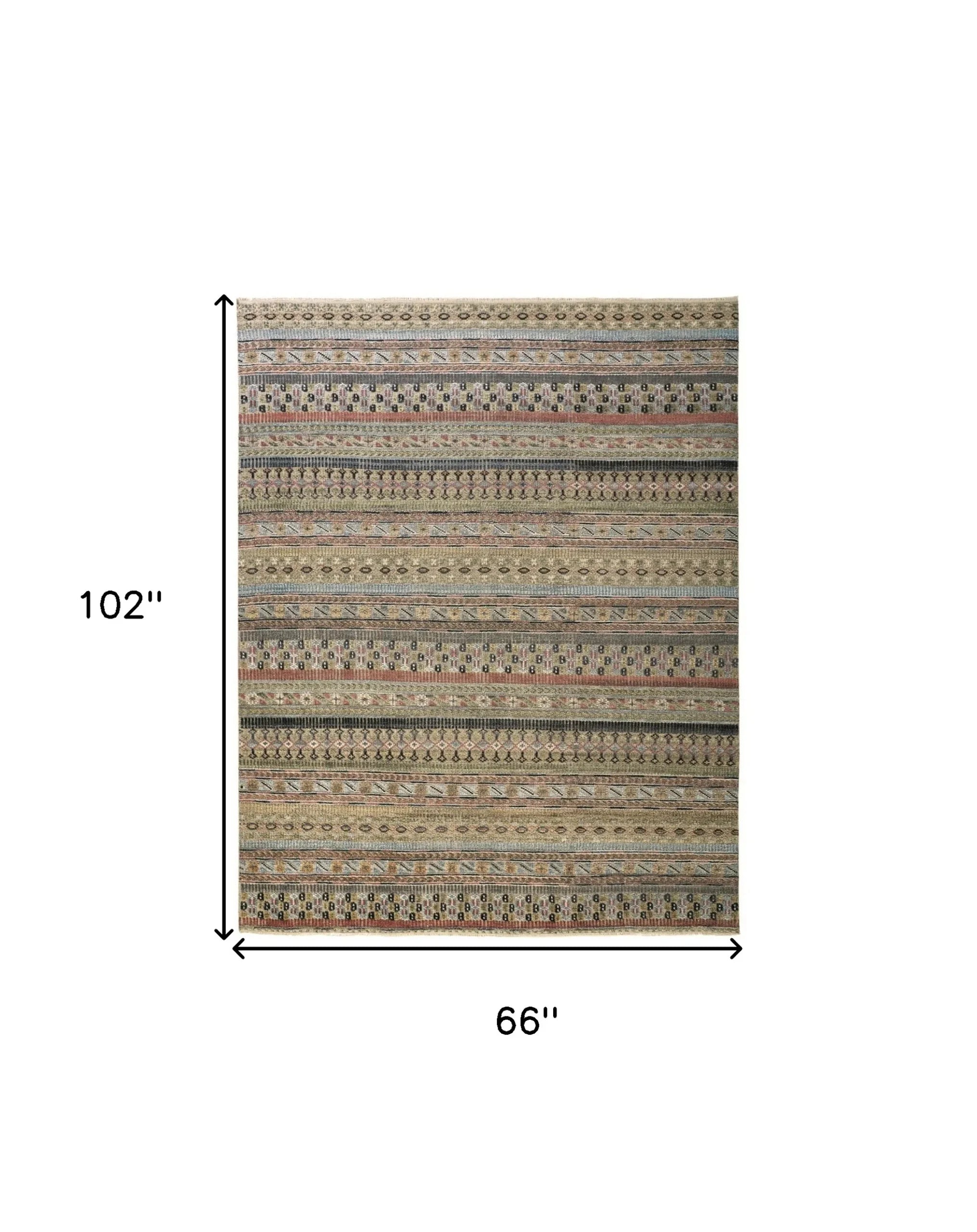 6′ X 9′ Tan Blue and Orange Striped Hand Knotted Area Rug — view 3