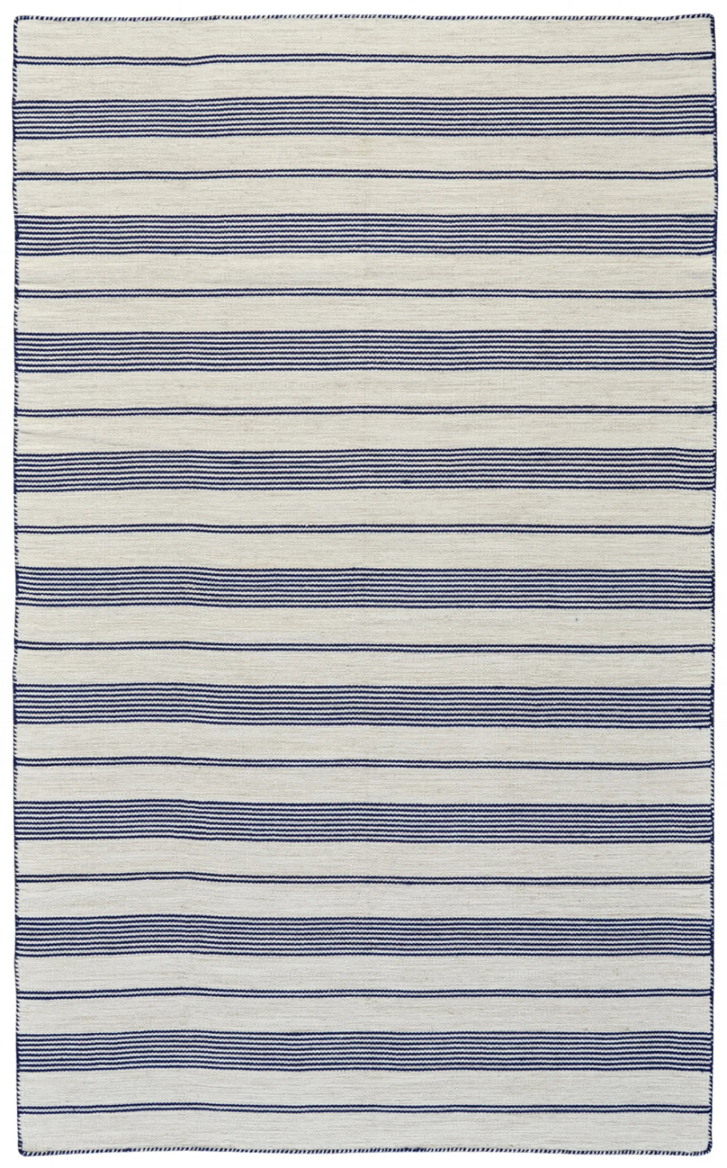 8′ X 11′ Blue And Ivory Striped Dhurrie Hand Woven Stain Resistant Area Rug — view 2