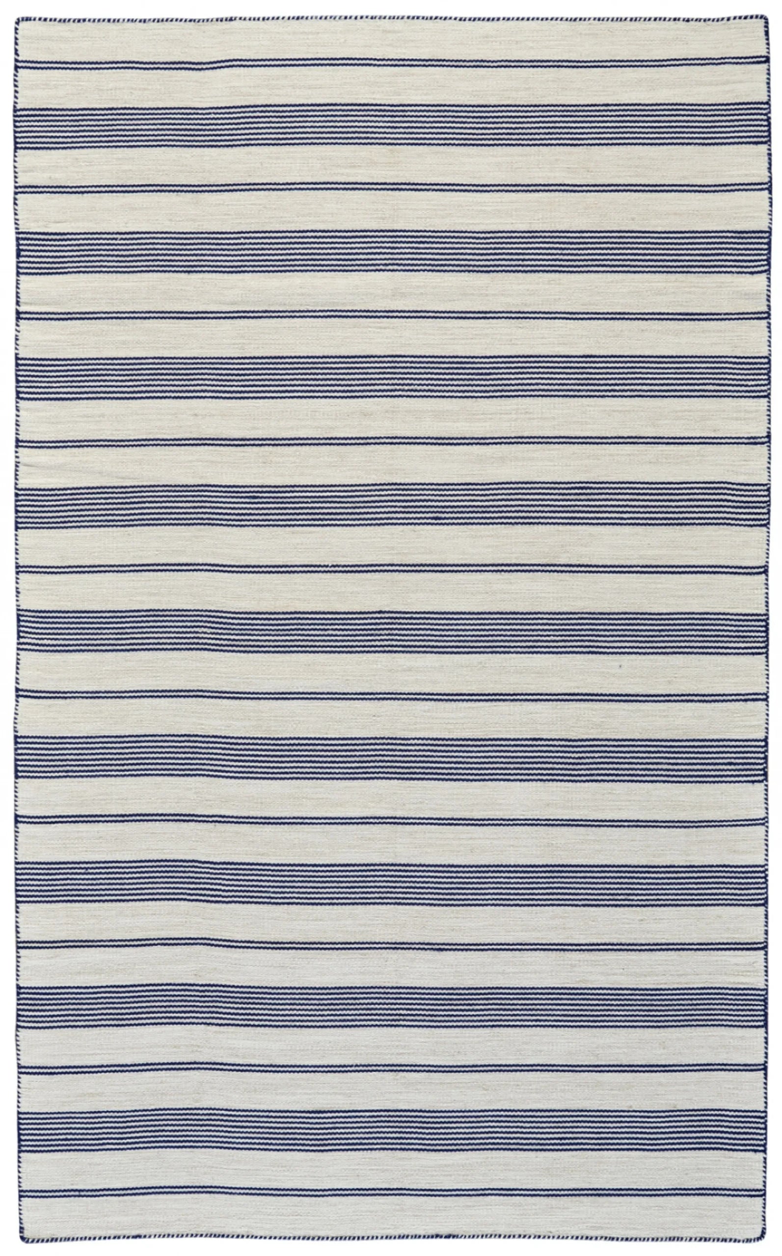8′ X 11′ Blue And Ivory Striped Dhurrie Hand Woven Stain Resistant Area Rug — view 2