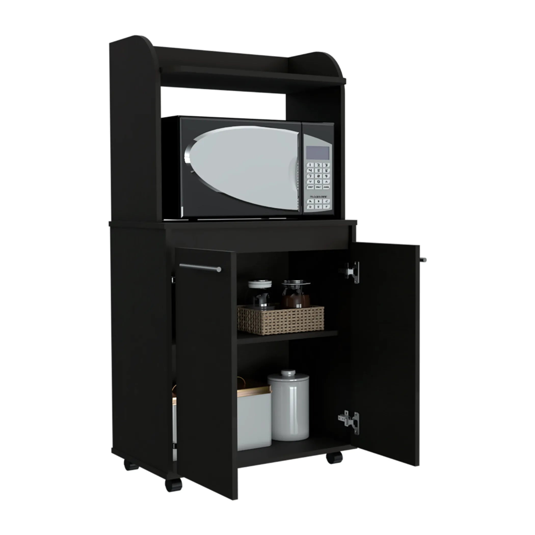 Kira Kitchen Kart, Double Door Cabinet, One Open Shelf, Two Interior Shelves — view 2