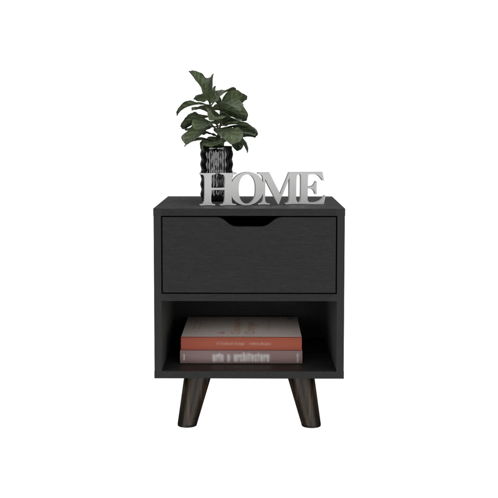 19″ Black One Drawer Faux Wood Nightstand — view 3
