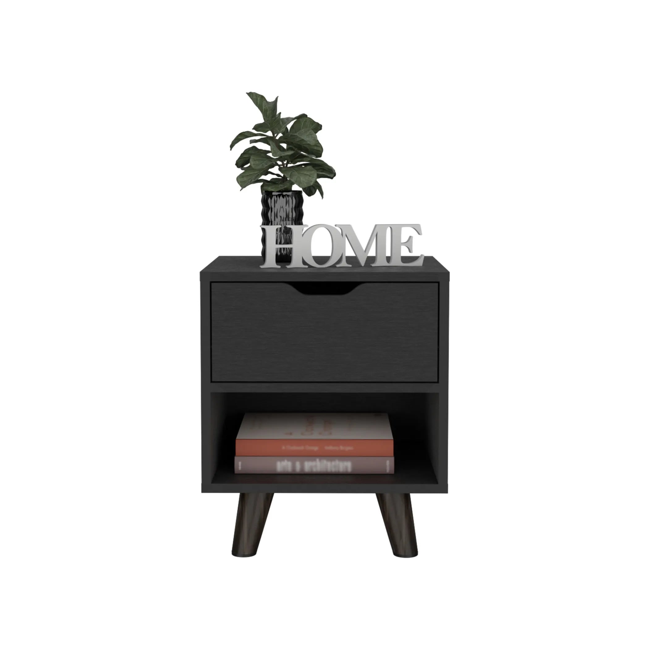 19″ Black One Drawer Faux Wood Nightstand — view 3