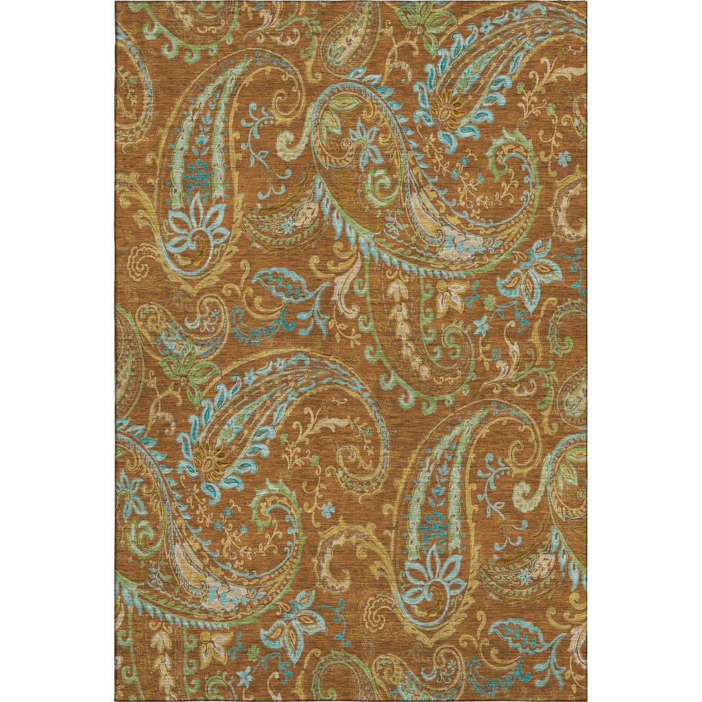 9′ X 12′ Rust Blue And Green Paisley Washable Area Rug With UV Protection — view 2