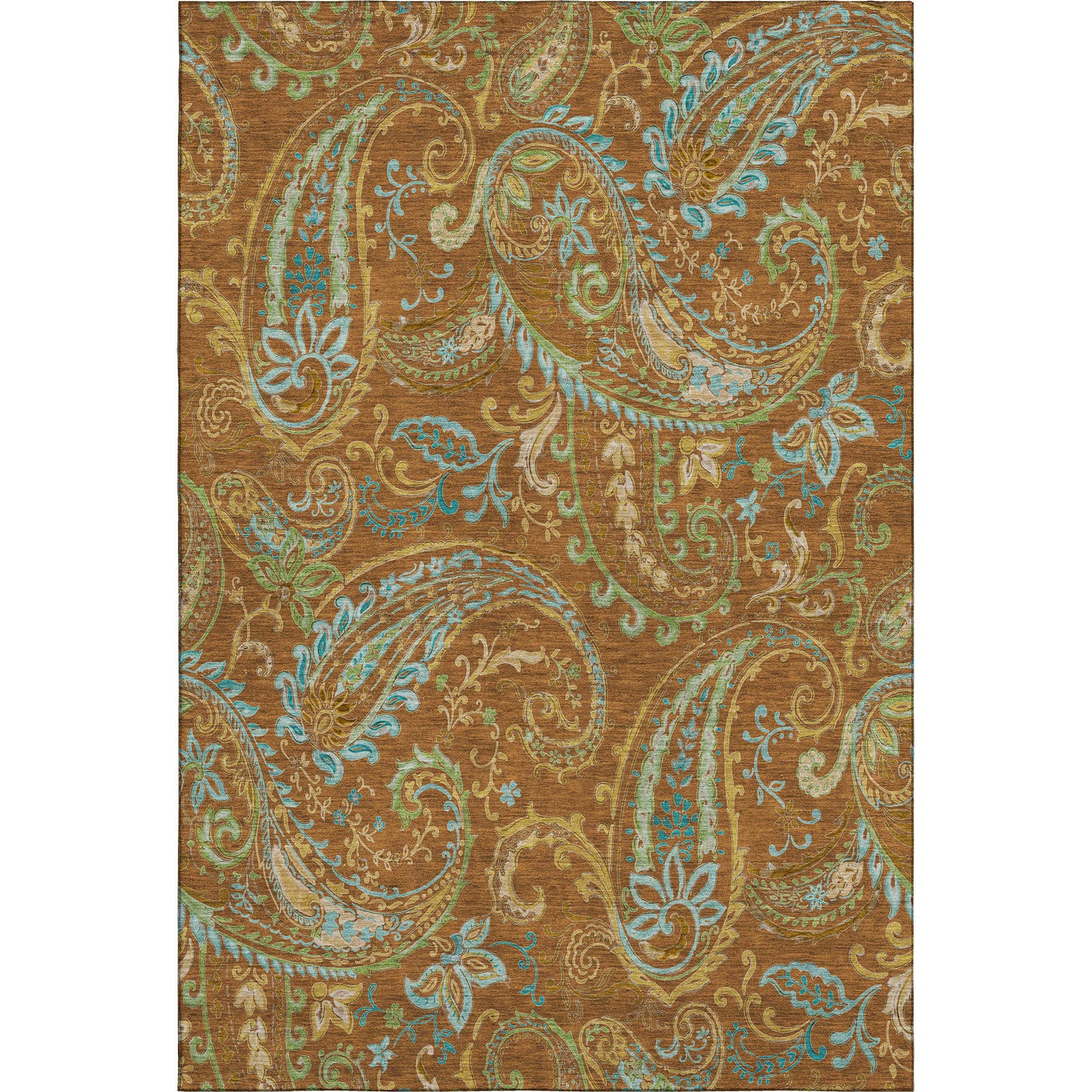 9′ X 12′ Rust Blue And Green Paisley Washable Area Rug With UV Protection — view 2