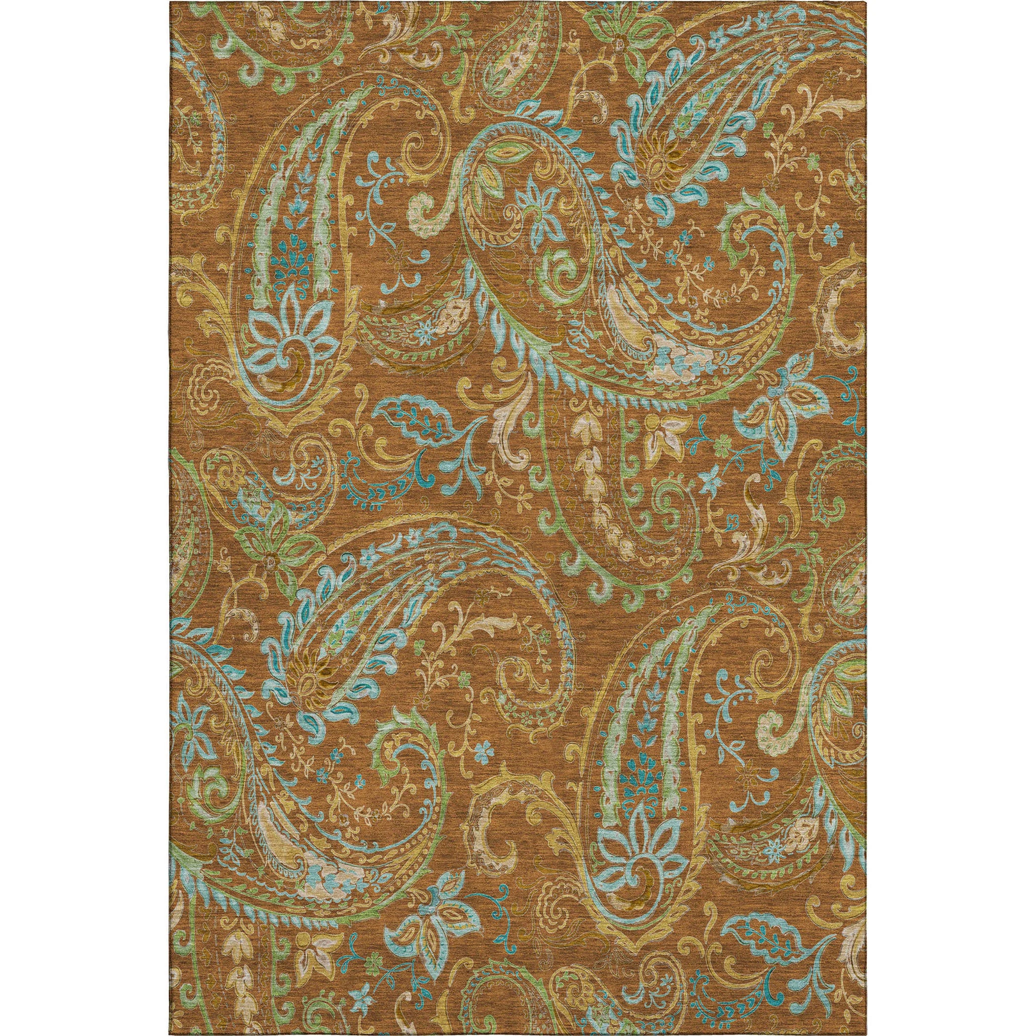 9′ X 12′ Rust Blue And Green Paisley Washable Area Rug With UV Protection — view 2
