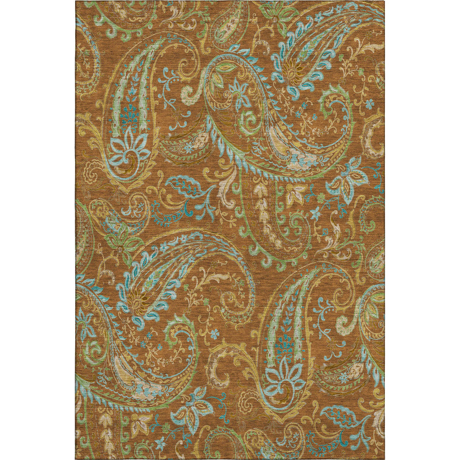9′ X 12′ Rust Blue And Green Paisley Washable Area Rug With UV Protection — view 2
