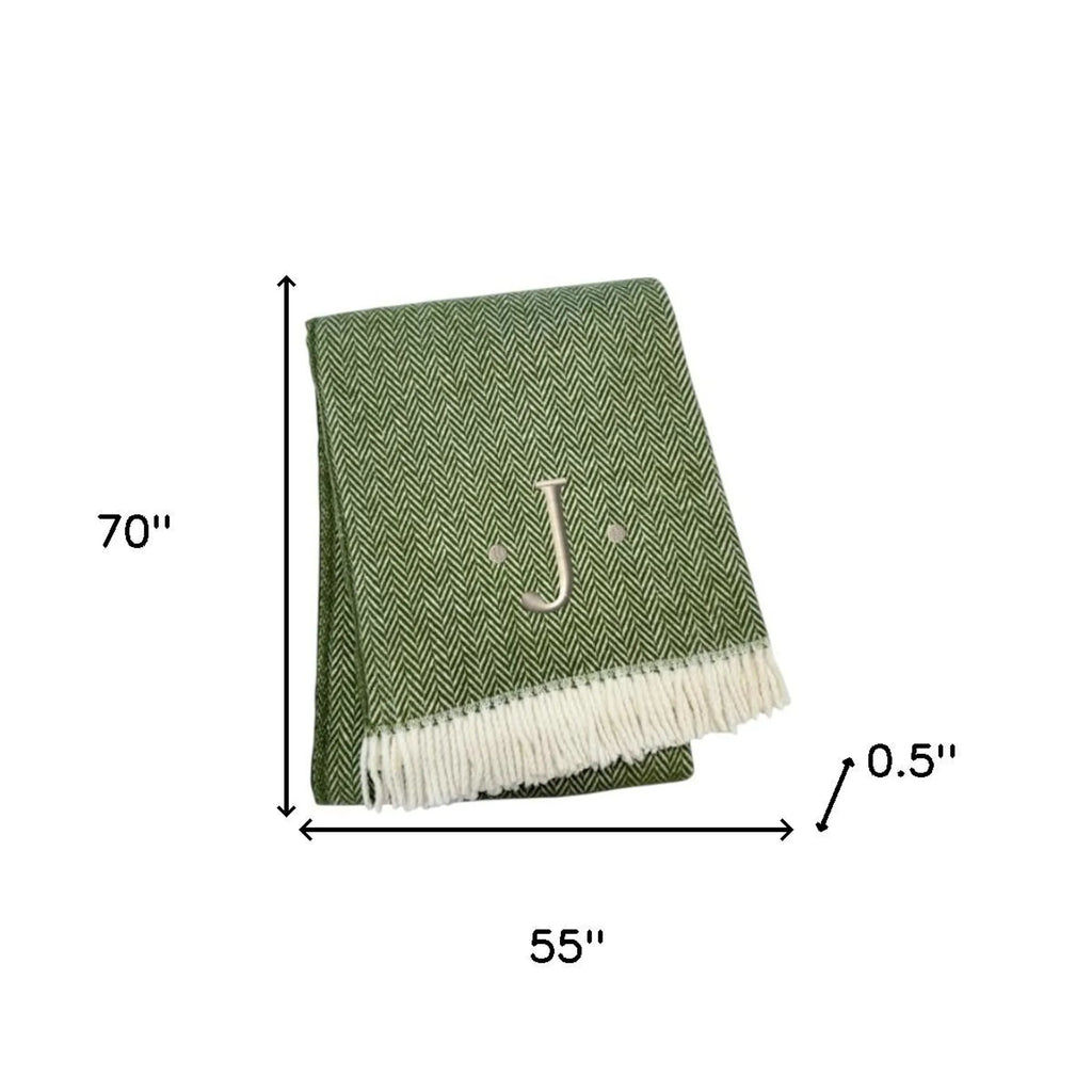 Herringbone Cotton Blend J Throw Blanket with Tassels And Embroidery — view 4