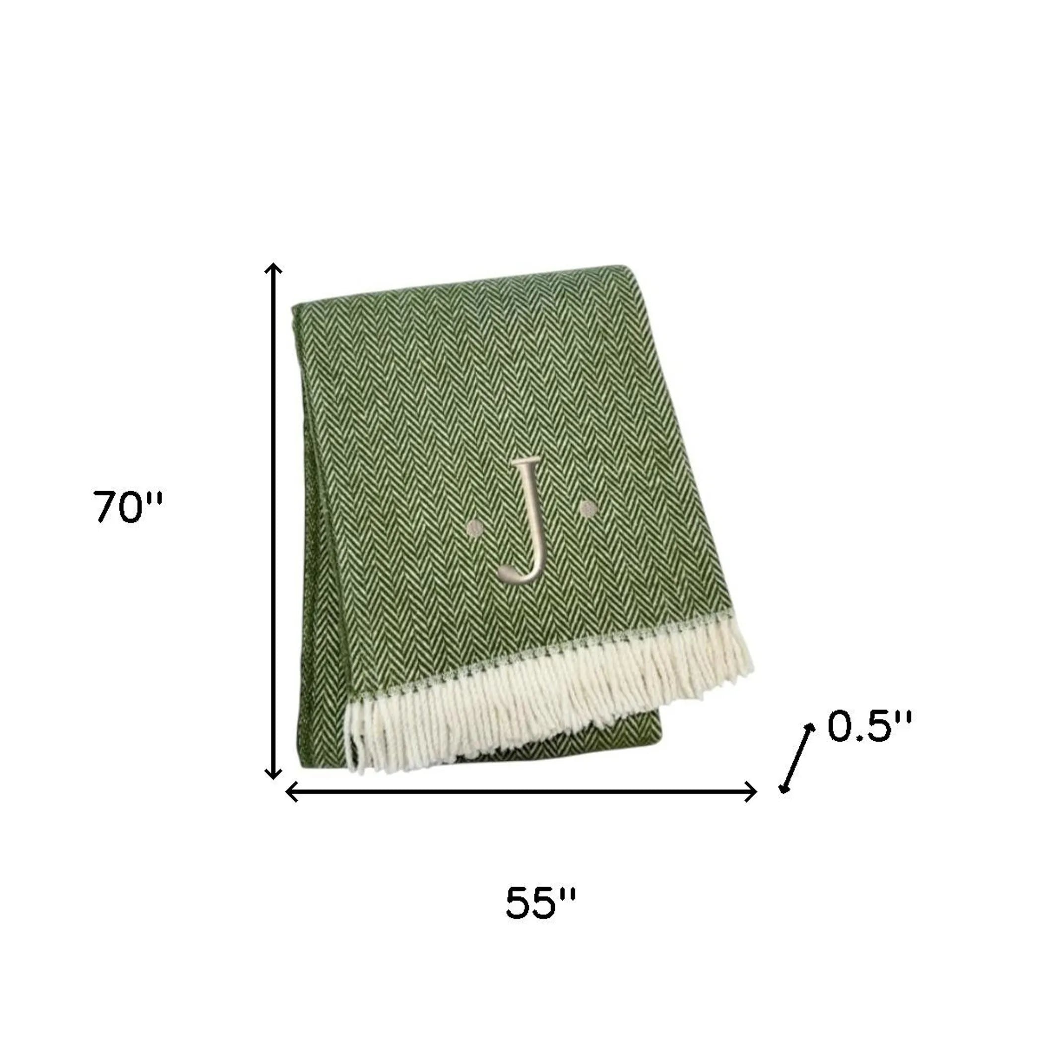 Herringbone Cotton Blend J Throw Blanket with Tassels And Embroidery — view 4