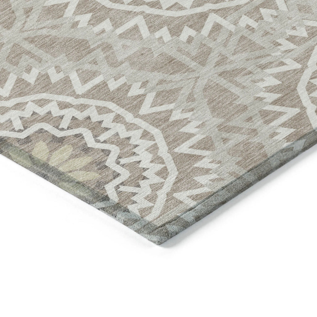 10′ X 14′ Taupe Khaki And Ivory Floral Medallion Washable Indoor Outdoor Area Rug — view 4