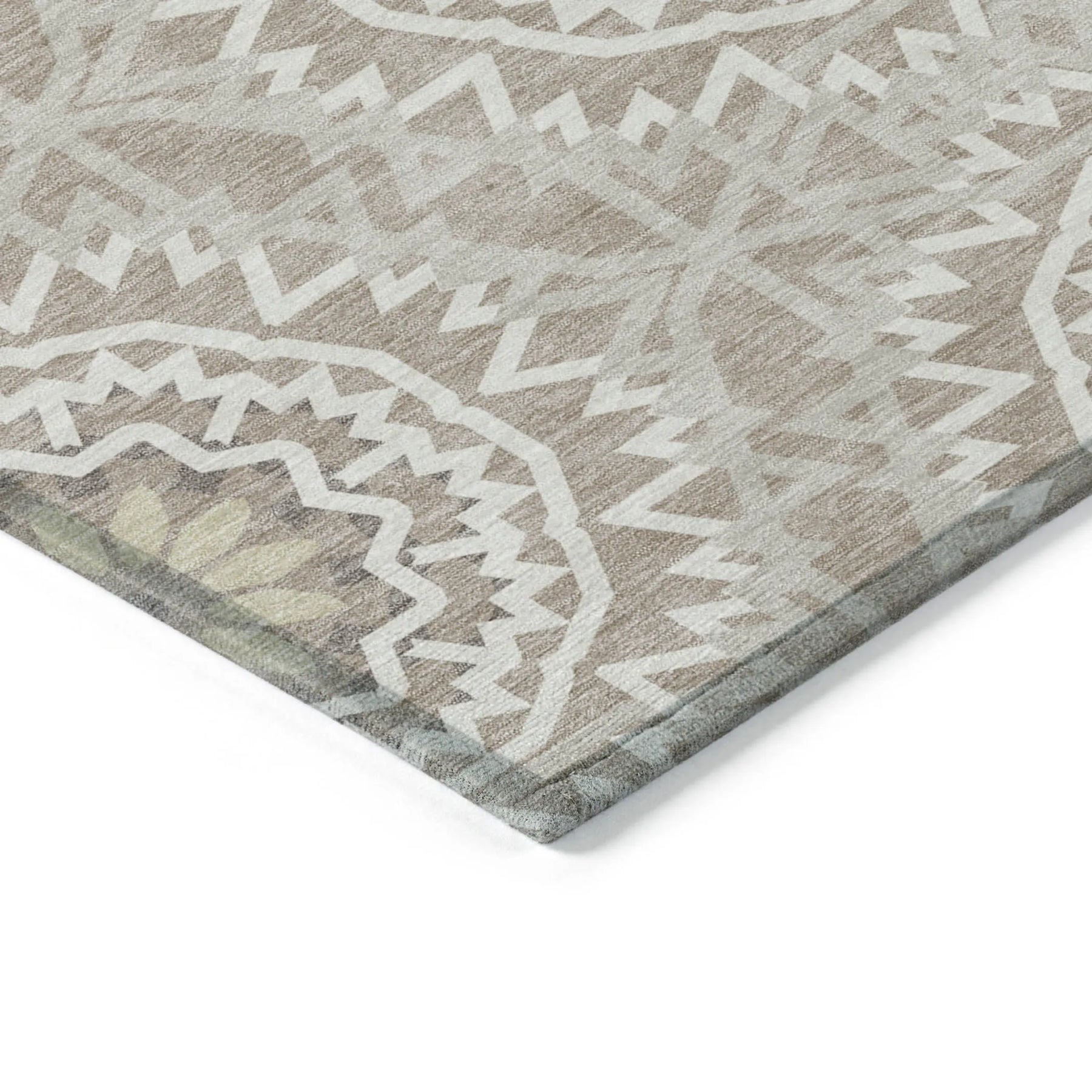 10′ X 14′ Taupe Khaki And Ivory Floral Medallion Washable Indoor Outdoor Area Rug — view 4