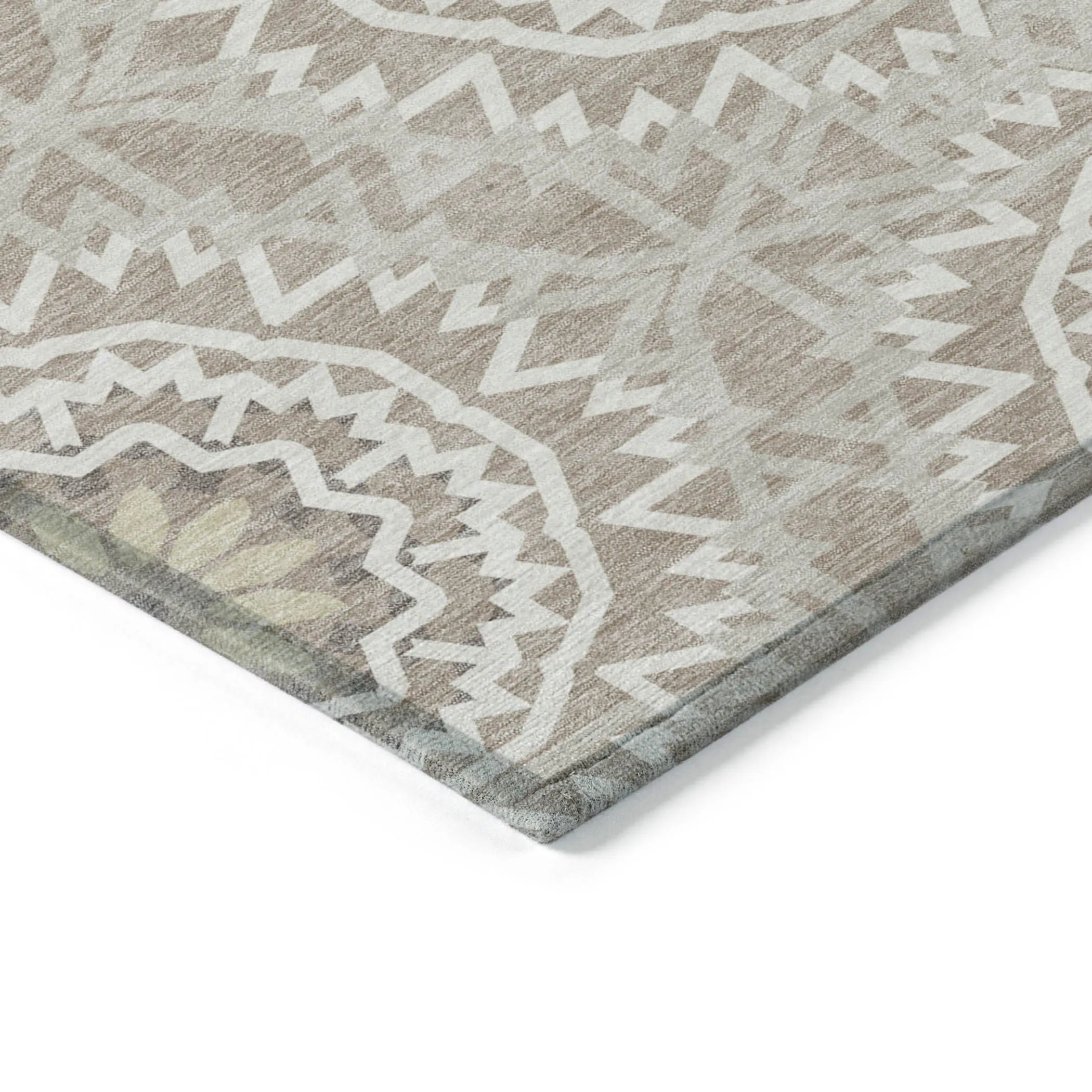 10′ X 14′ Taupe Khaki And Ivory Floral Medallion Washable Indoor Outdoor Area Rug — view 4