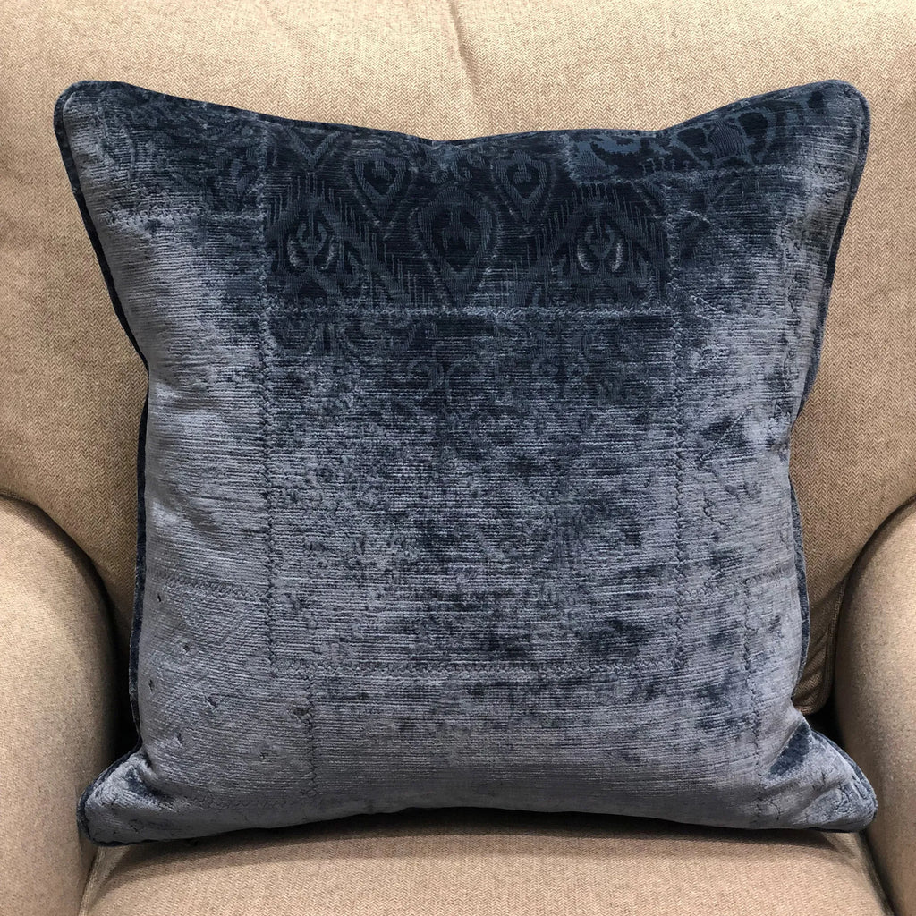 Plutus Bleu Velour Blue Luxury Throw Pillow — view 2