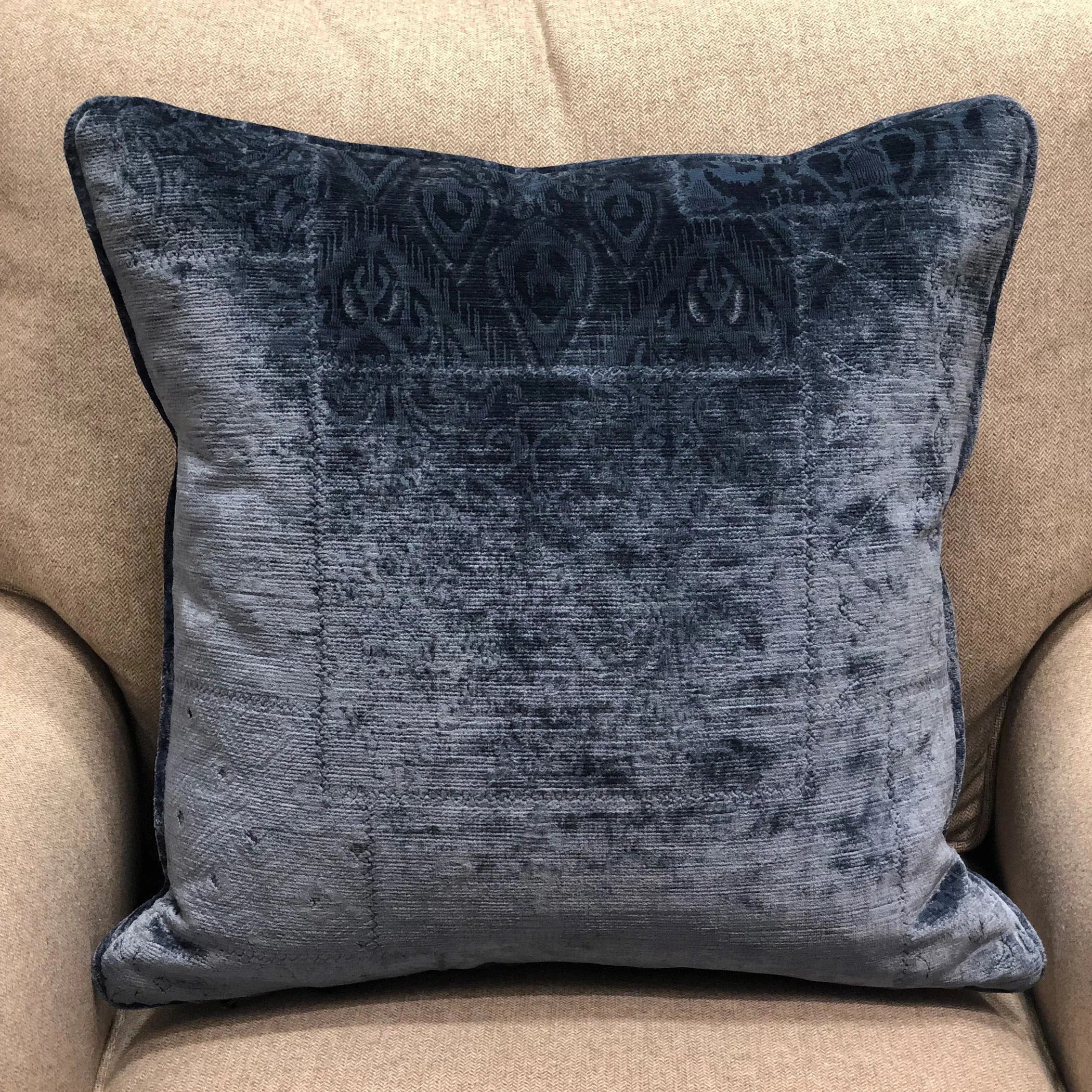 Plutus Bleu Velour Blue Luxury Throw Pillow — view 2