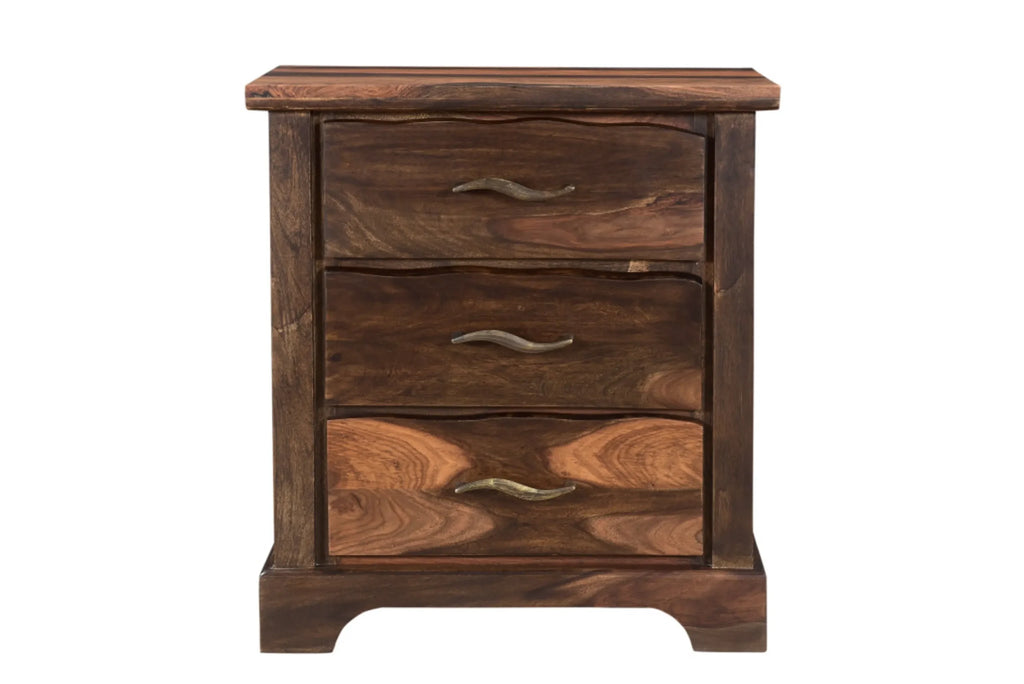 27″ Dark Brown Solid Wood Three Drawer Nightstand — view 2