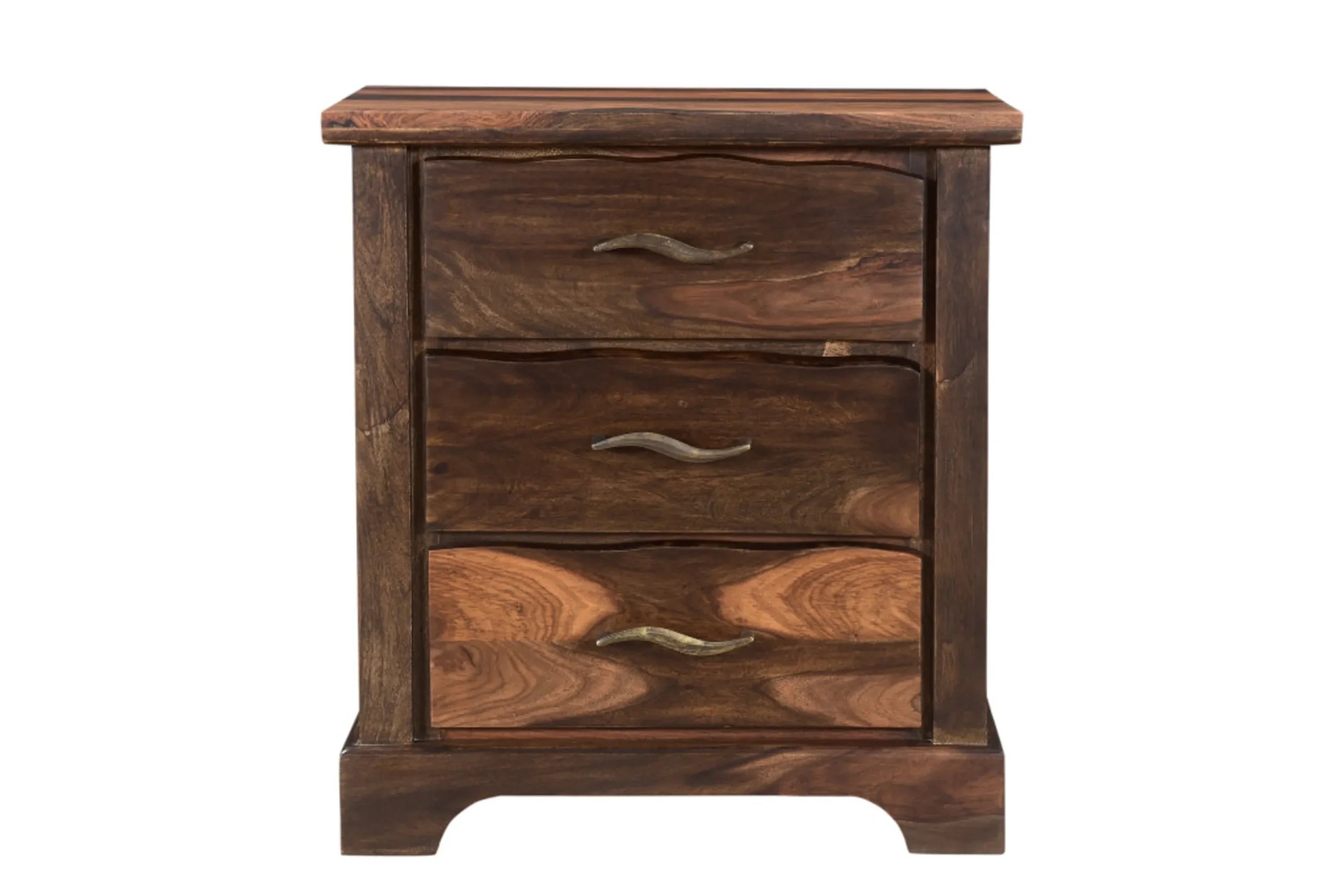 27″ Dark Brown Solid Wood Three Drawer Nightstand — view 2