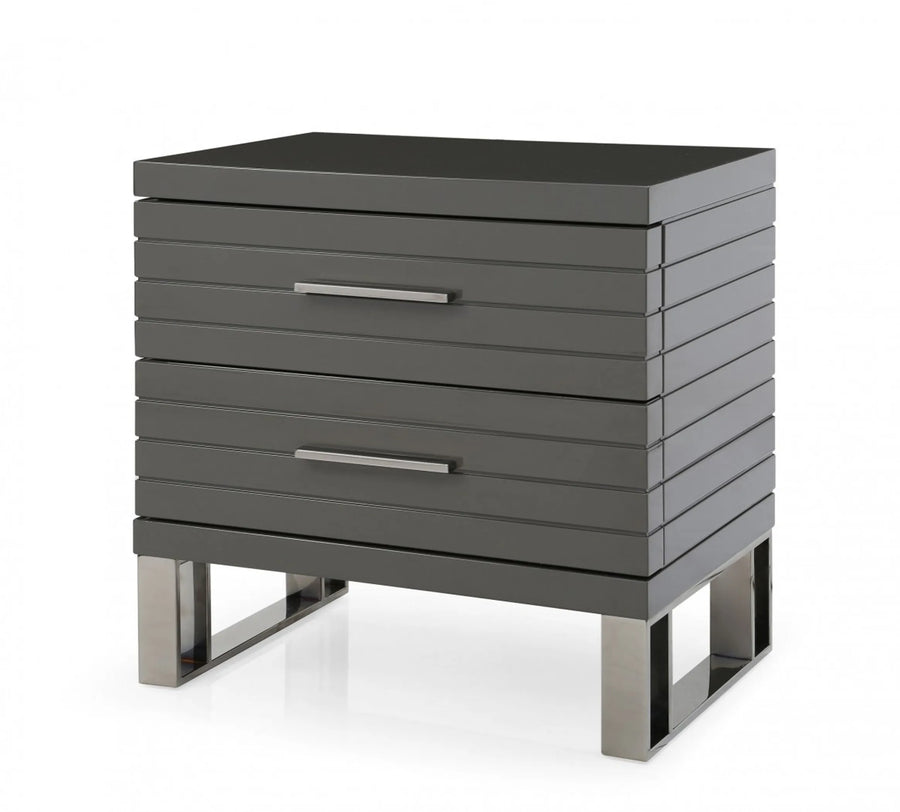 23″ Silver and Gray Two Drawer Nightstand