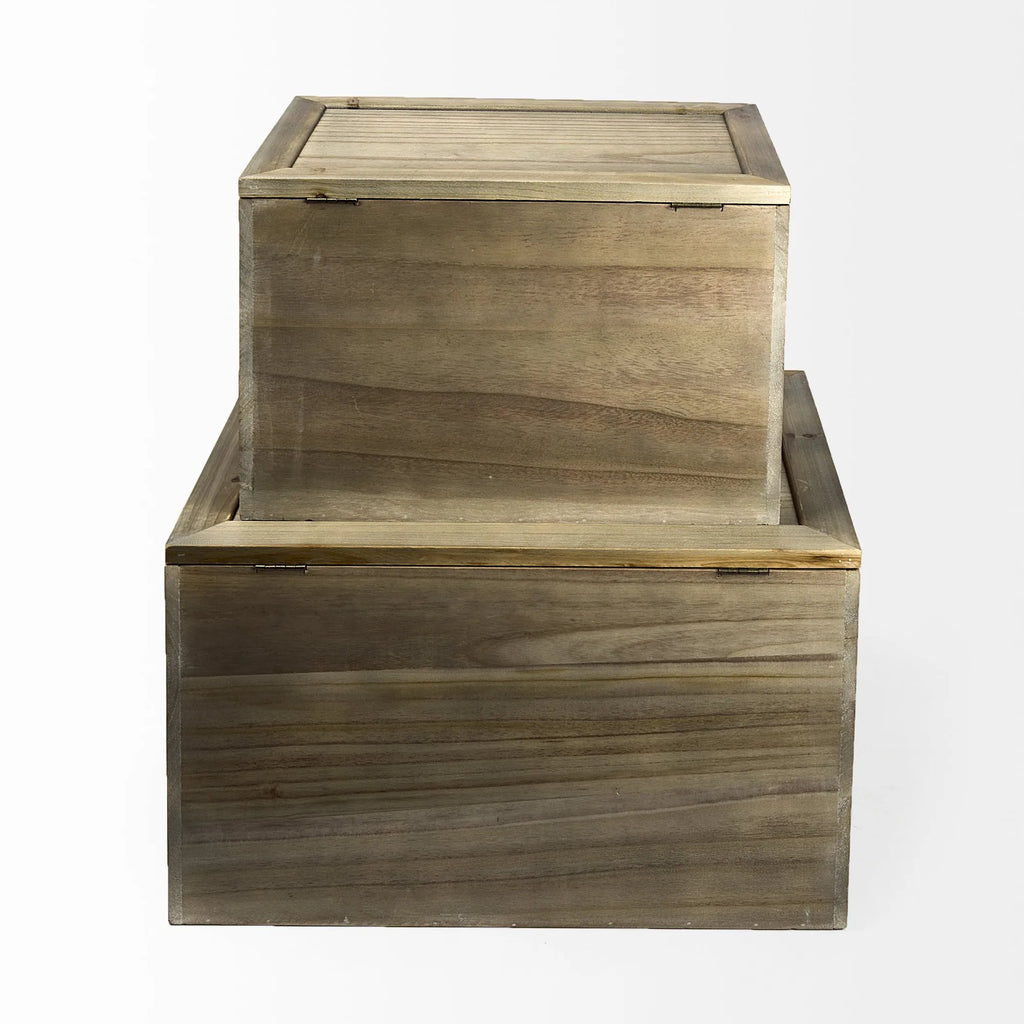 Set Of Two Brown and Natural Wood And Cane Storage Boxes — view 4