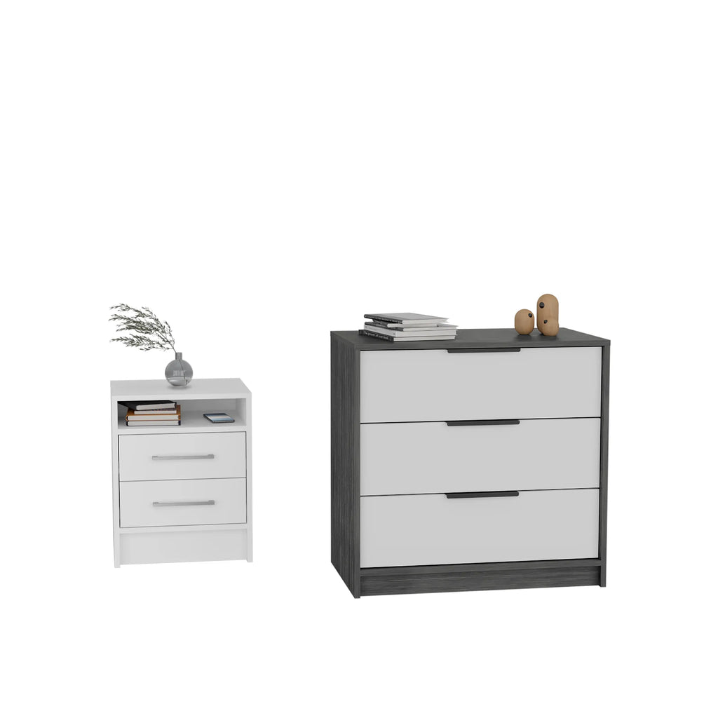 Linden 2 Piece Bedroom Set, White / Smokey Oak Finish — view 2