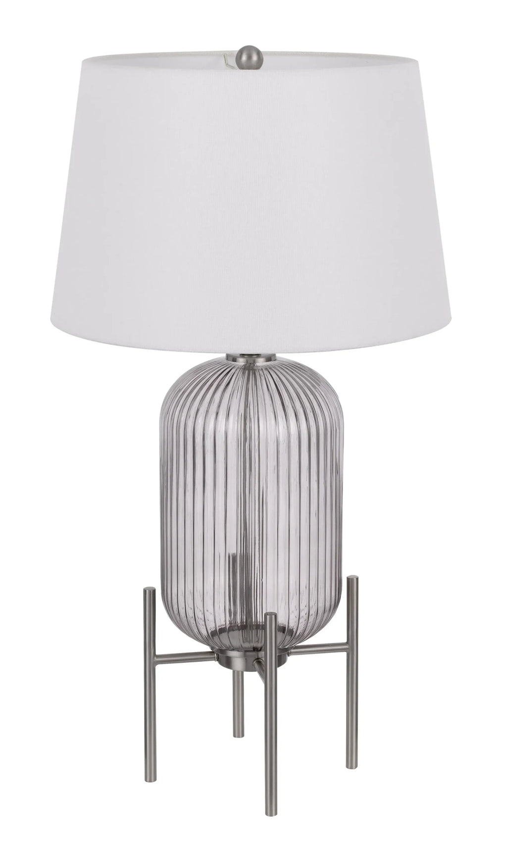 33″ Nickel Glass Round Table Lamp With White Empire Shade — view 3