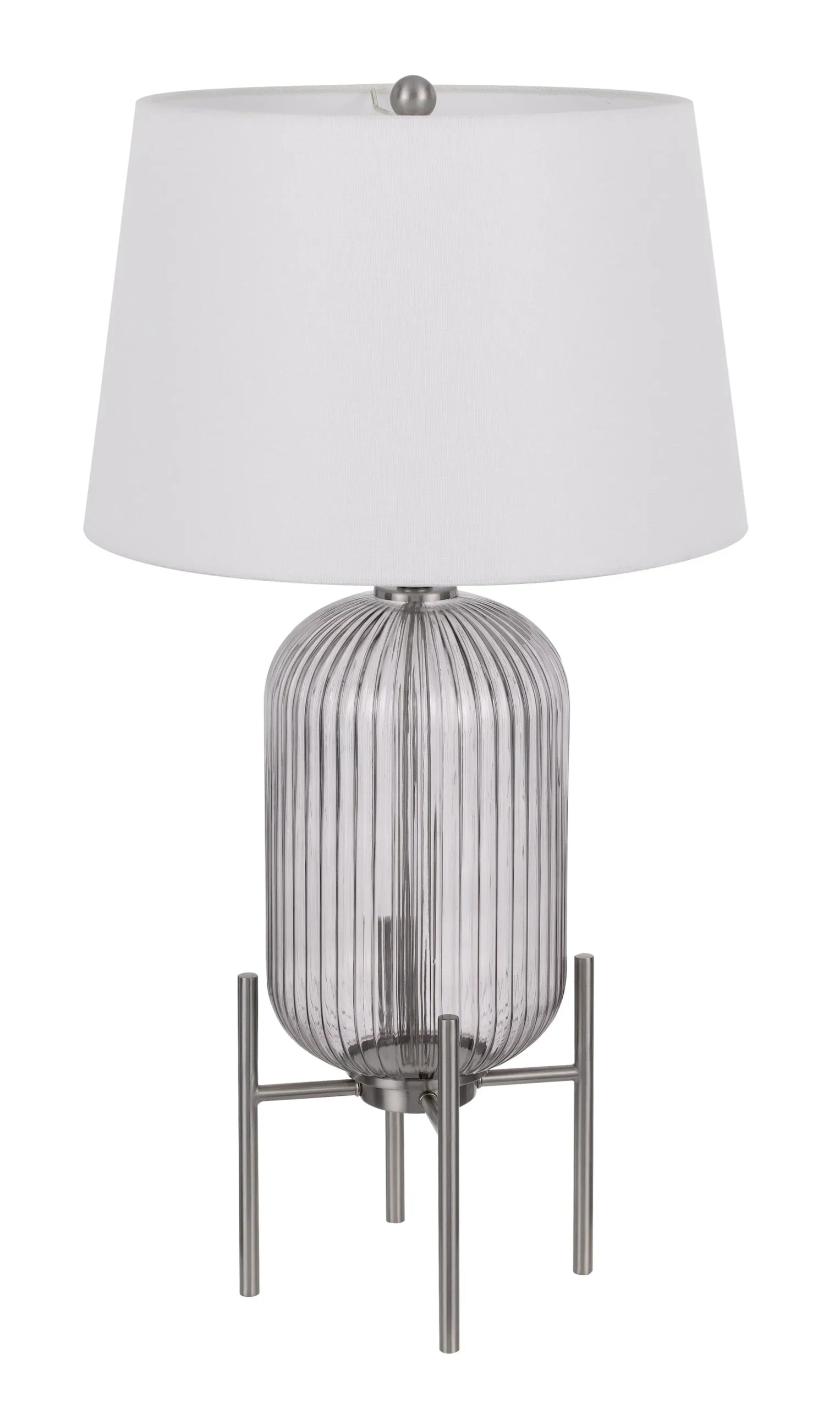33″ Nickel Glass Round Table Lamp With White Empire Shade — view 3