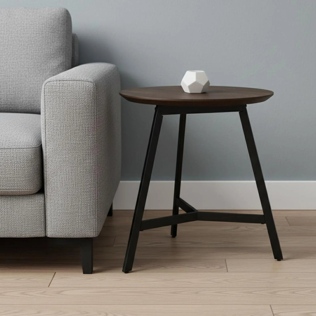 23″ Espresso and Black Solid Wood and Metal Tray Table