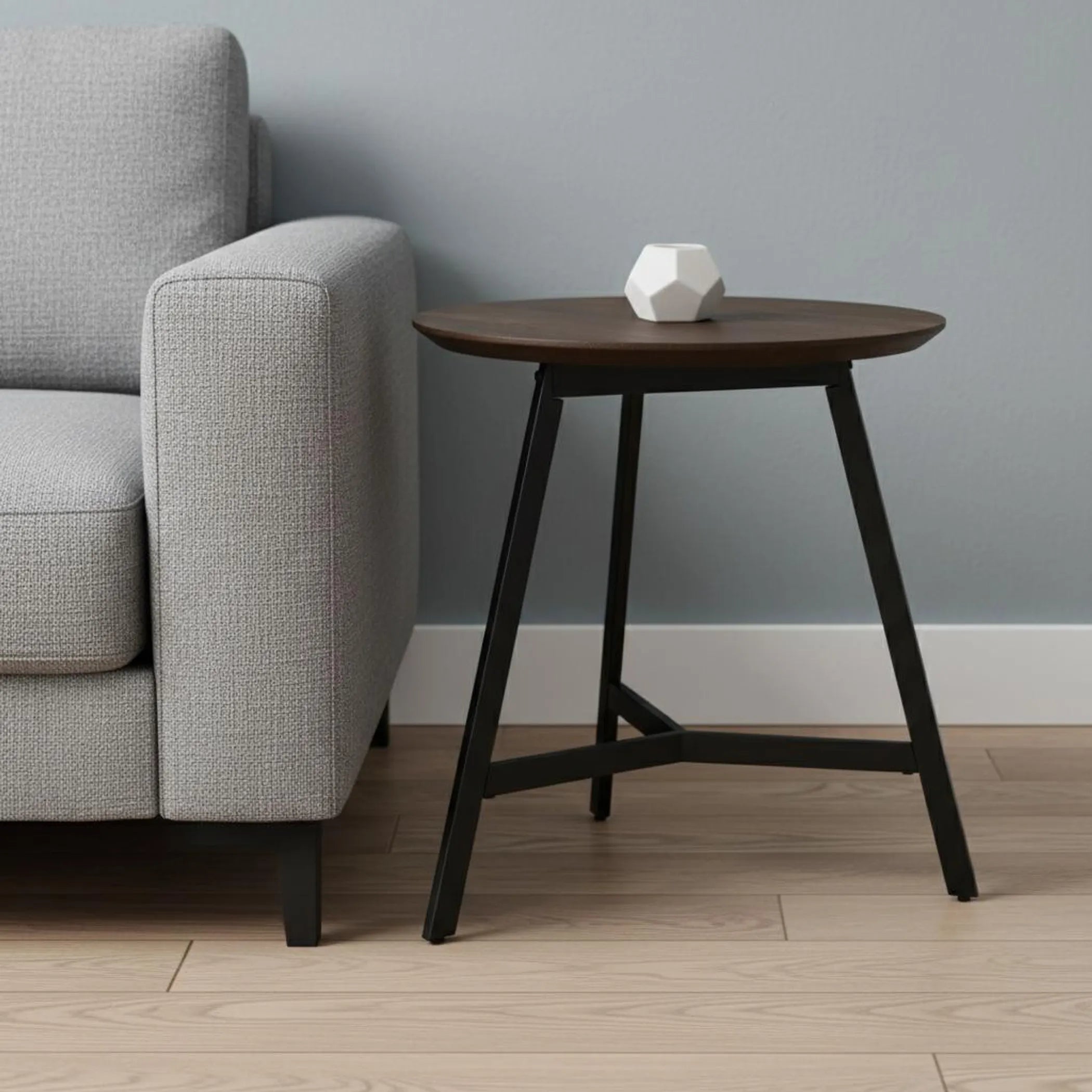 23″ Espresso and Black Solid Wood and Metal Tray Table