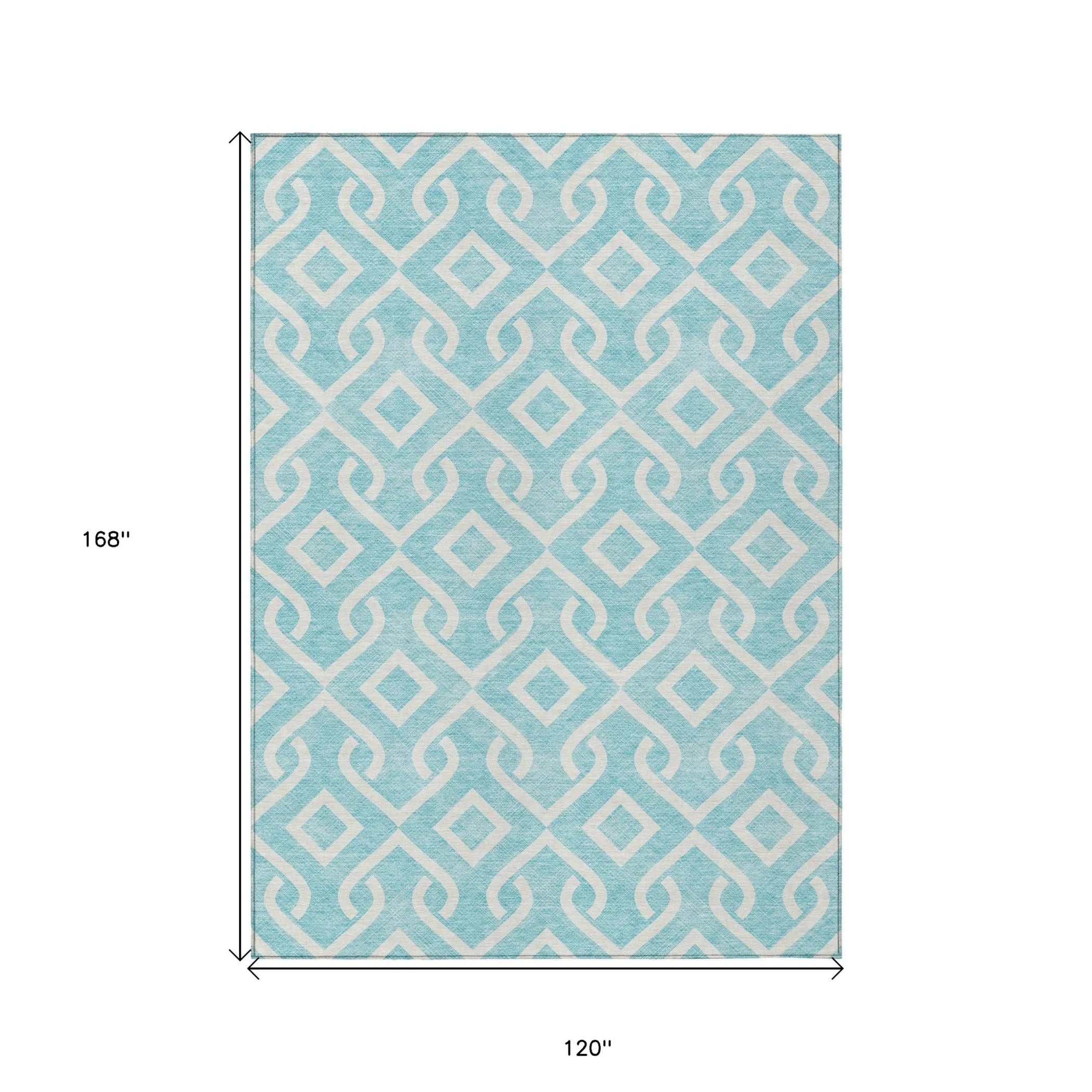 10′ X 14′ Aqua And Ivory Geometric Washable Indoor Outdoor Area Rug — view 3