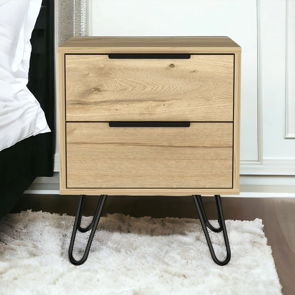 22″ Oak Two Drawer Faux Wood Nightstand — view 2