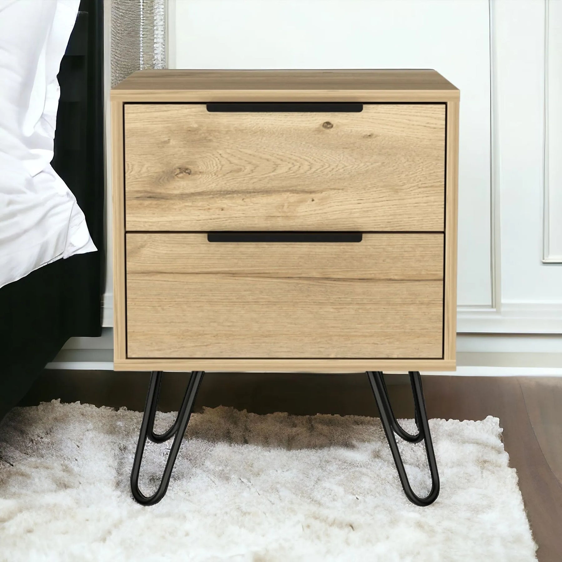 22″ Oak Two Drawer Faux Wood Nightstand — view 2