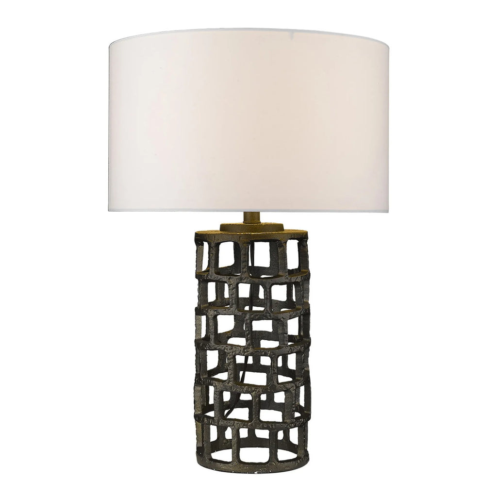26″ Black Metal Column Table Lamp With White Drum Shade — view 3