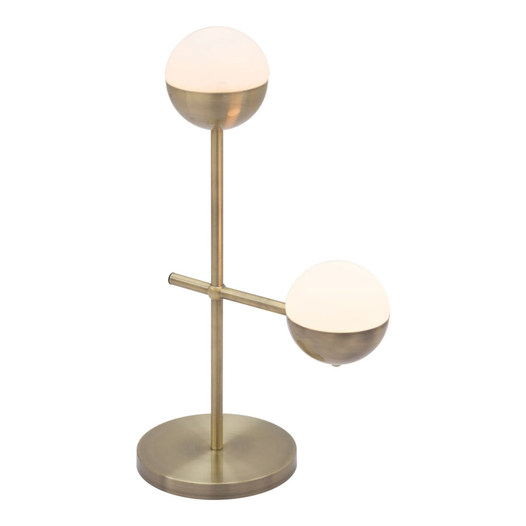 69″ Brass Metal Bedside Table Lamp With Off White Globe Shade — view 2