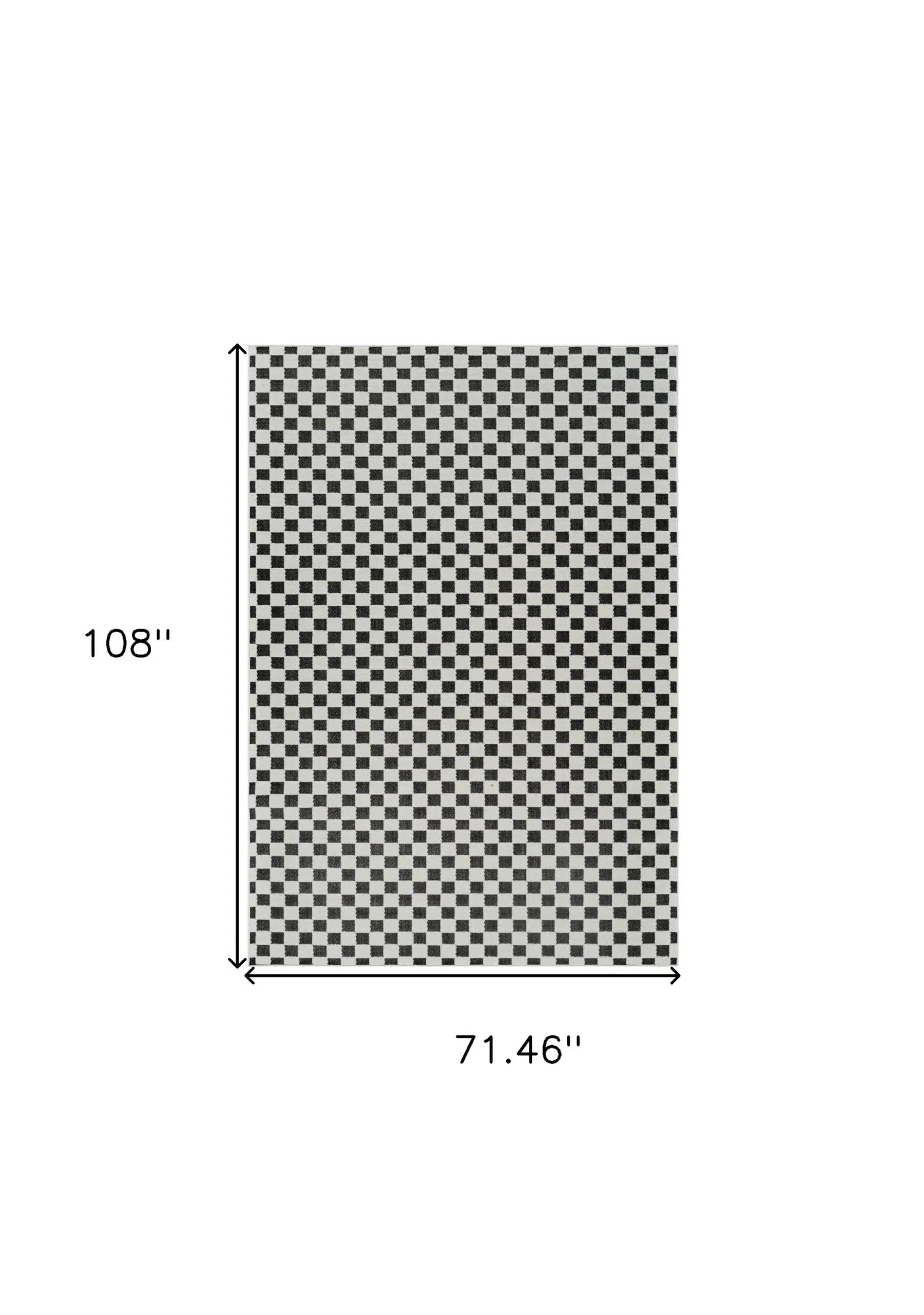 6′ X 9′ Black and White Geometric Distressed Indoor Outdoor Area Rug — view 3