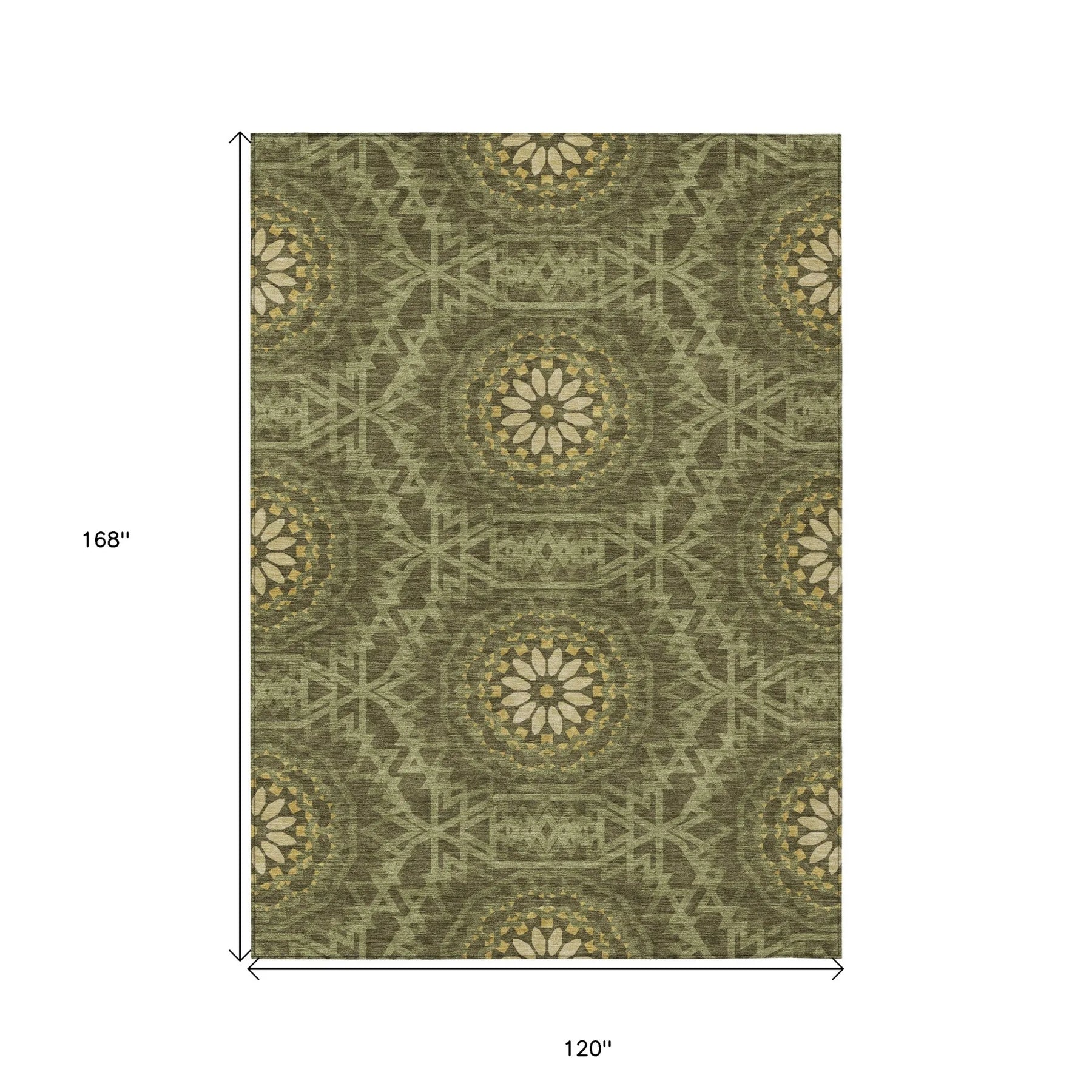 10′ X 14′ Olive Green Artichoke Green And Gold Floral Medallion Washable Indoor Outdoor Area Rug — view 3