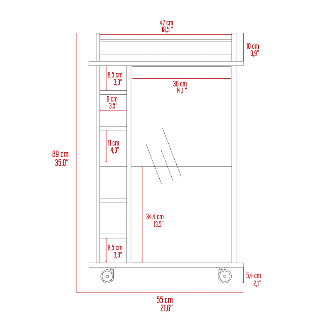 Barbieri Bar Cart with six cubbies vertically line — view 2