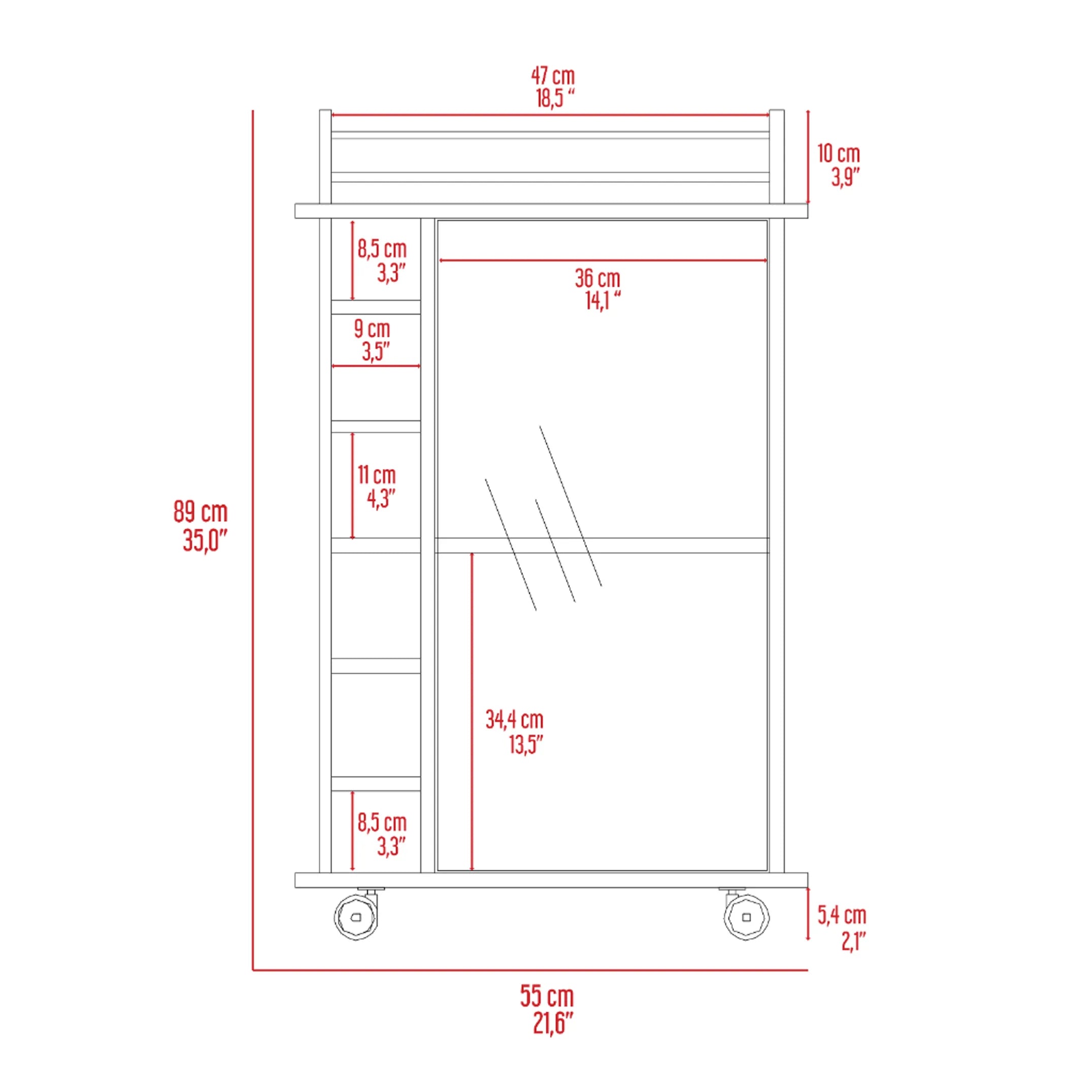 Barbieri Bar Cart with six cubbies vertically line — view 2