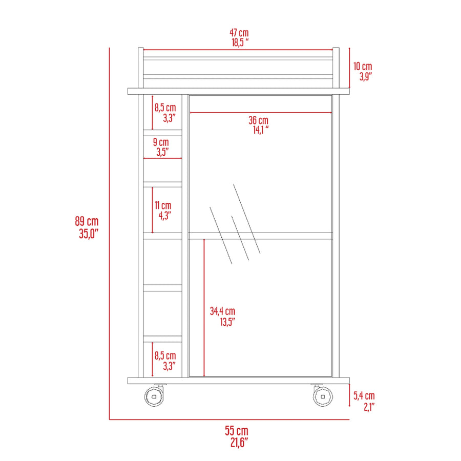 Barbieri Bar Cart with six cubbies vertically line — view 2