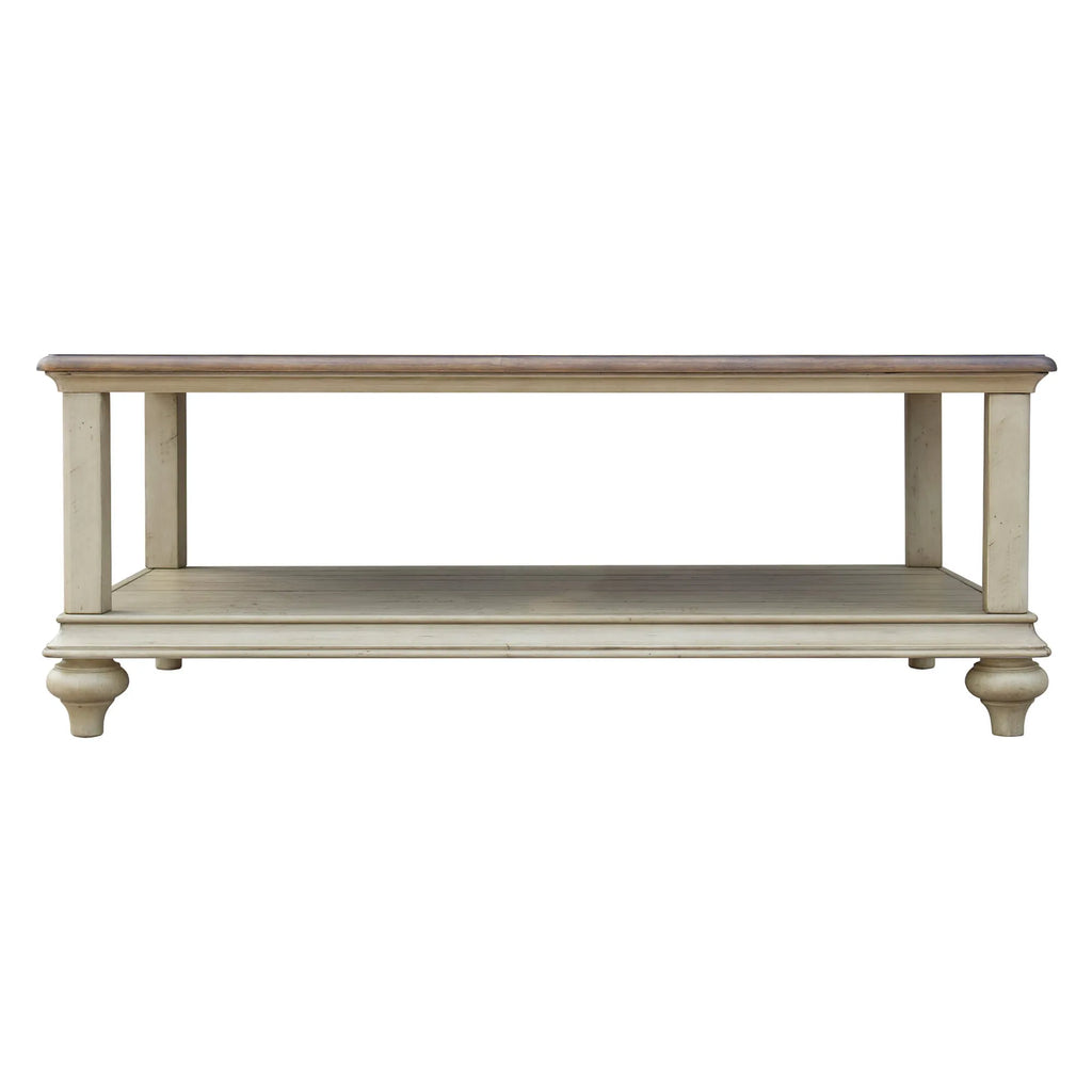 Sunset Trading Shades of Sand Cocktail Table | Storage Shelf | Fully Assembled | Cream Puff and Walnut Brown Solid Wood — vi…