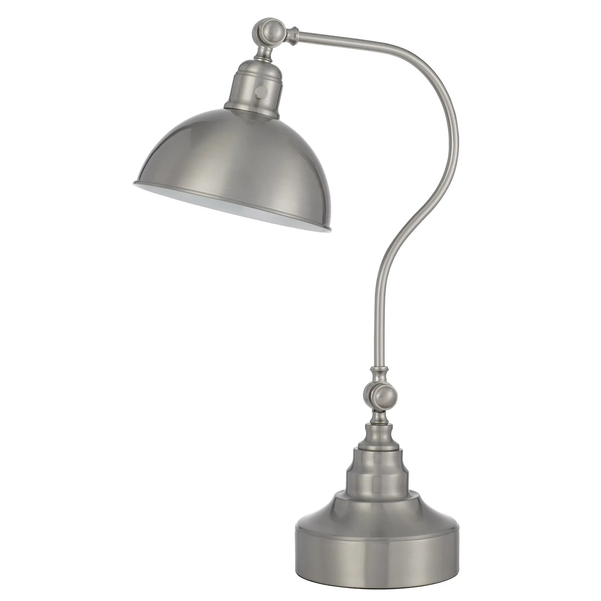 25″ Nickel Metal Lantern Desk Table Lamp With Nickel Dome Shade — view 3