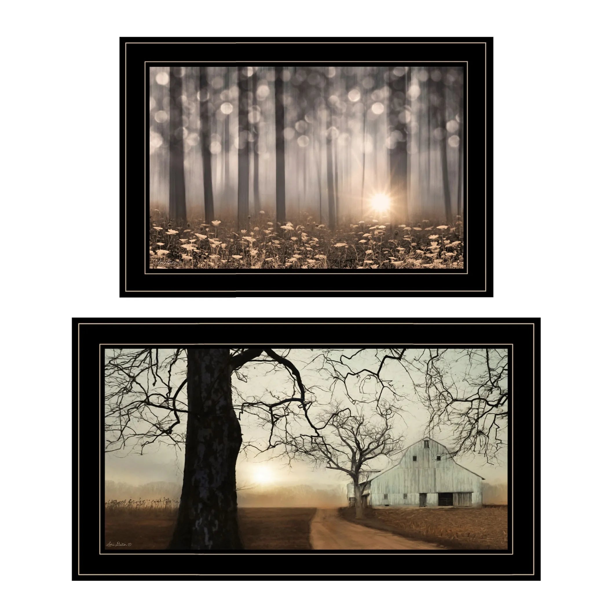 Set Of Two Enchanted Sunrise 2 Black Framed Print Wall Art — view 2