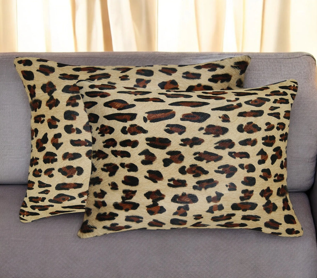 Set of Two 12″ X 20″ Brown and Black Leopard Cowhide Lumbar Throw Pillows — view 2