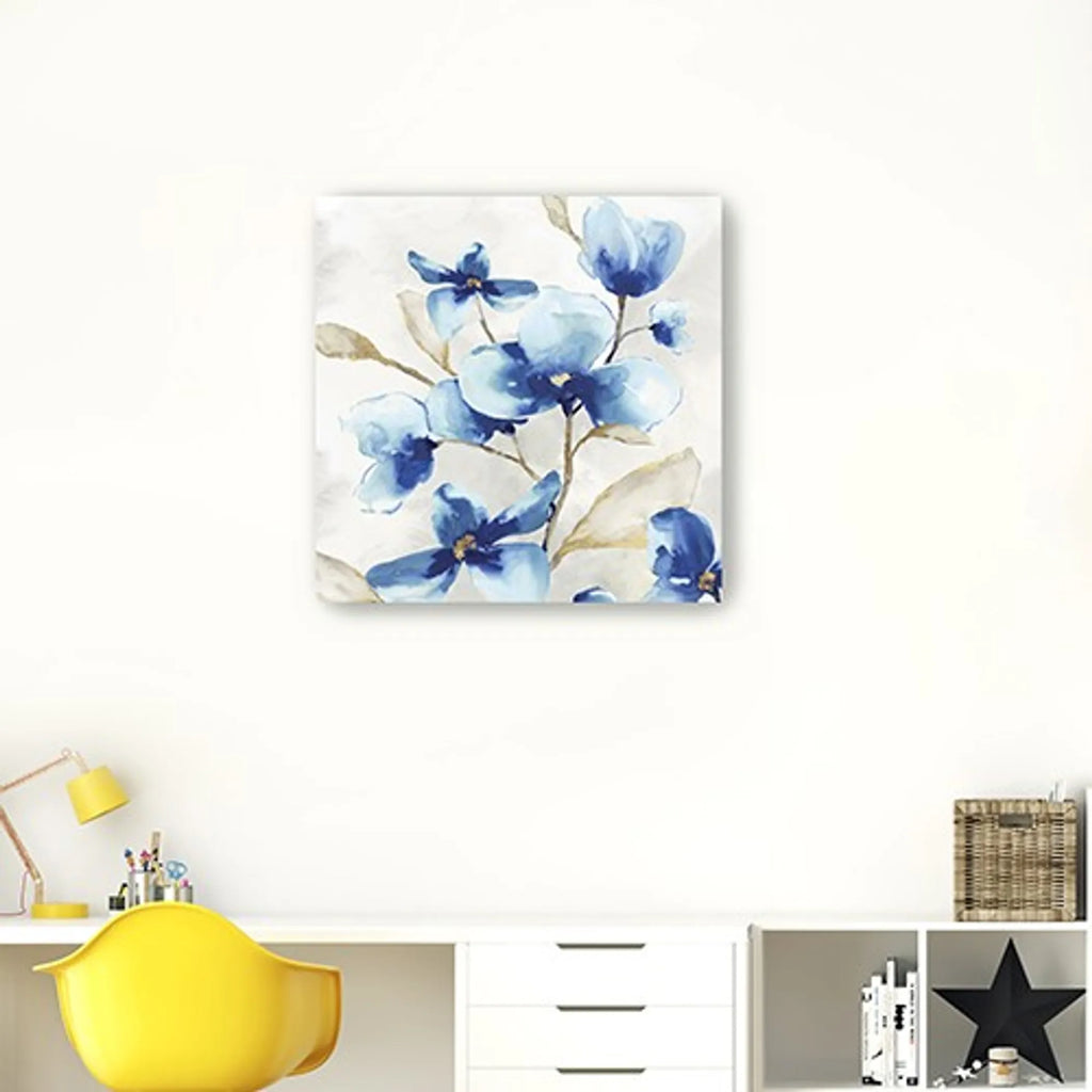 40″ x 40″ Watercolor Shades of Blue Floral Canvas Wall Art — view 4