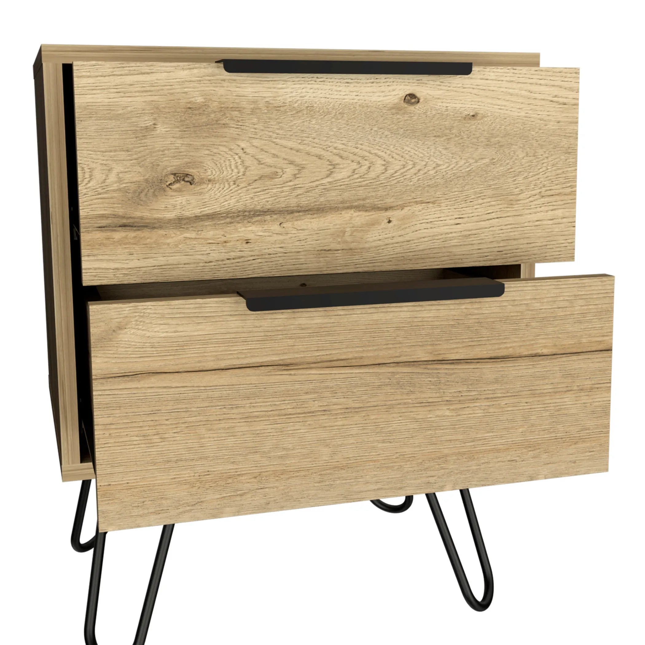 22″ Oak Two Drawer Faux Wood Nightstand — view 4