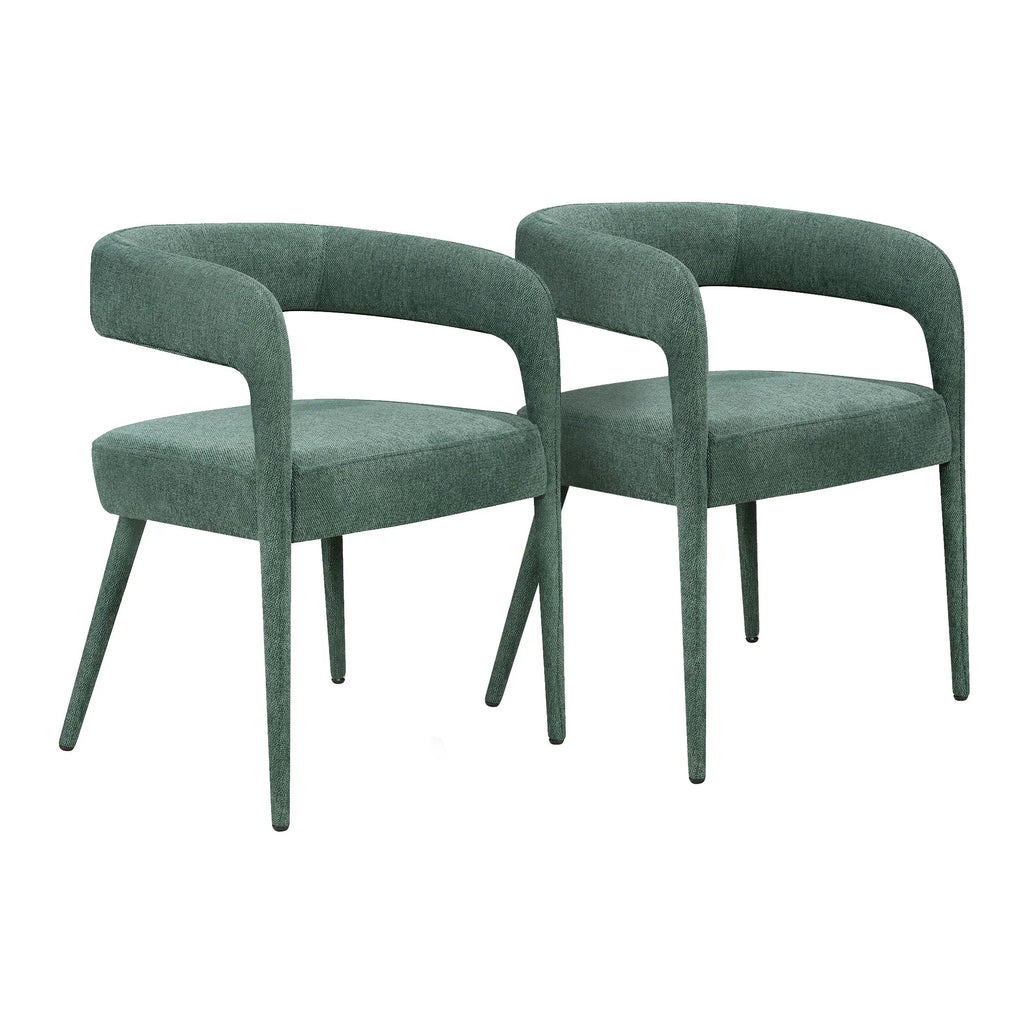 Set of Two Green Upholstered Linen Open Back Dining Side Chairs — view 2