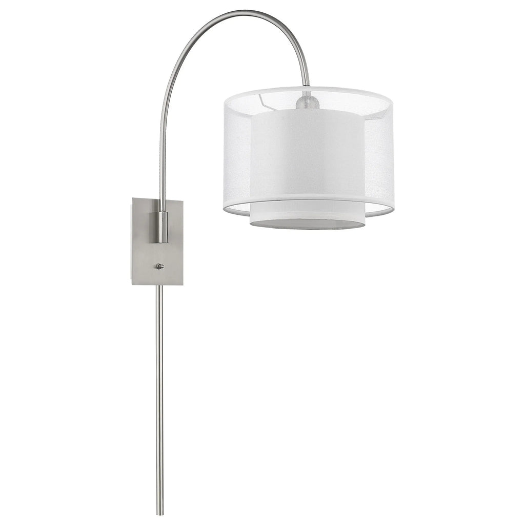 Brella 1-Light Brushed Nickel Swivel Wall Lamp With Sheer Snow Shantung Two Tier Shade — view 3