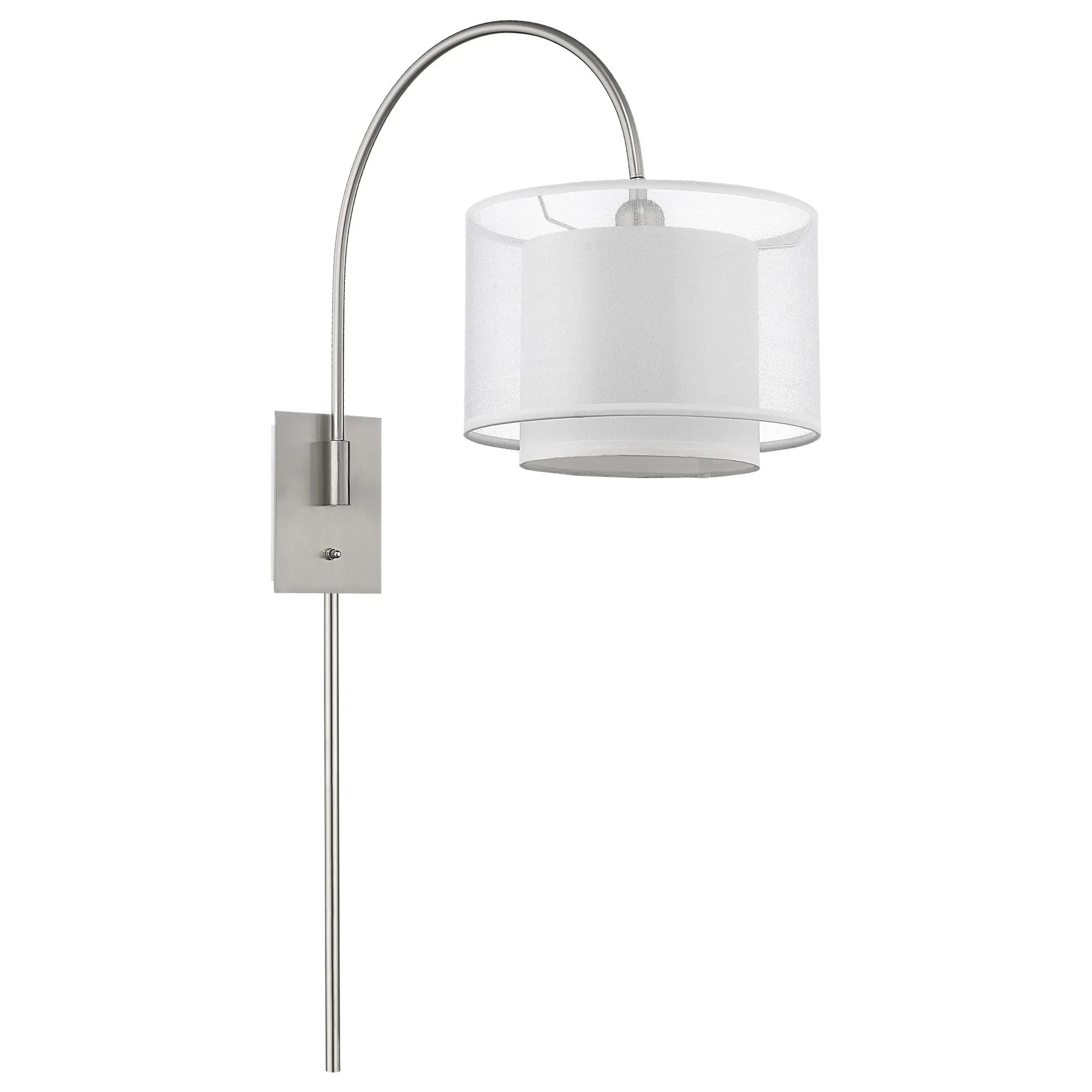 Brella 1-Light Brushed Nickel Swivel Wall Lamp With Sheer Snow Shantung Two Tier Shade — view 3