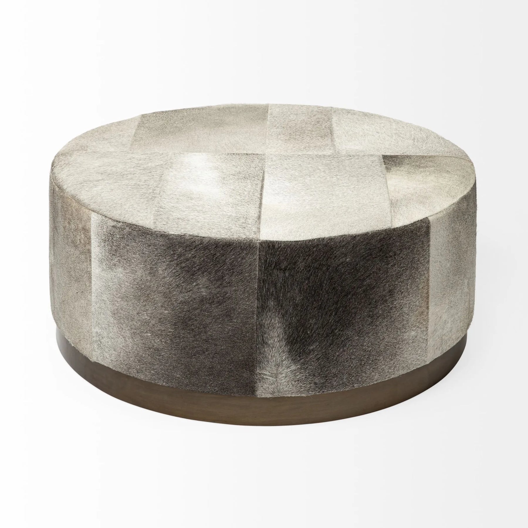 36″ Gray Wool And Brown Footstool Ottoman — view 2