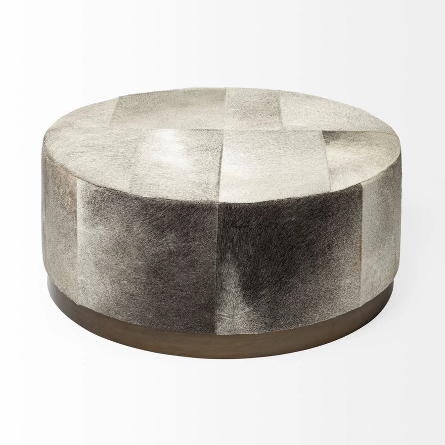 36″ Gray Wool And Brown Footstool Ottoman — view 2