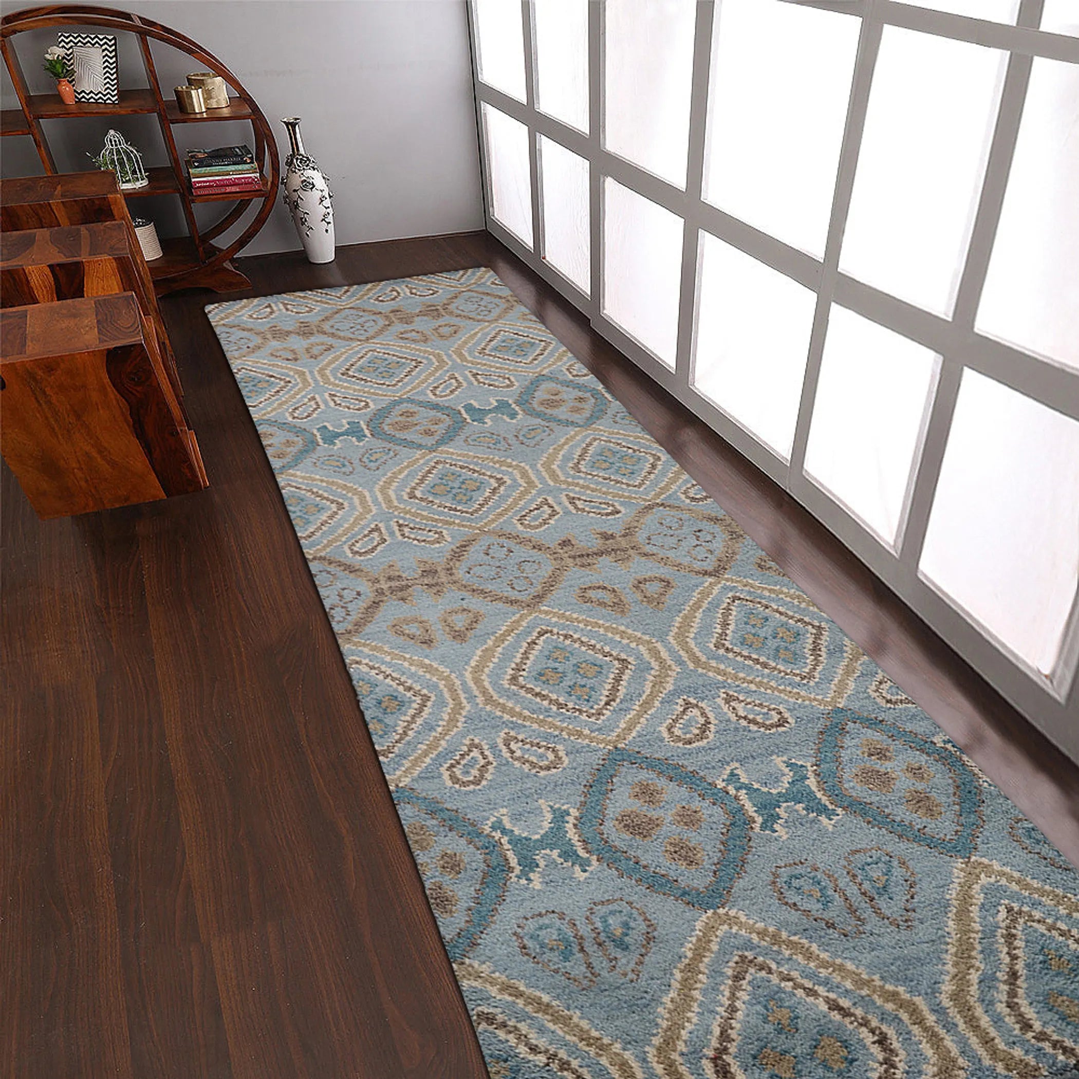 Rugsotic Carpets Hand Knotted Wool 2’6”x10′ Runner Area Rug Geometric