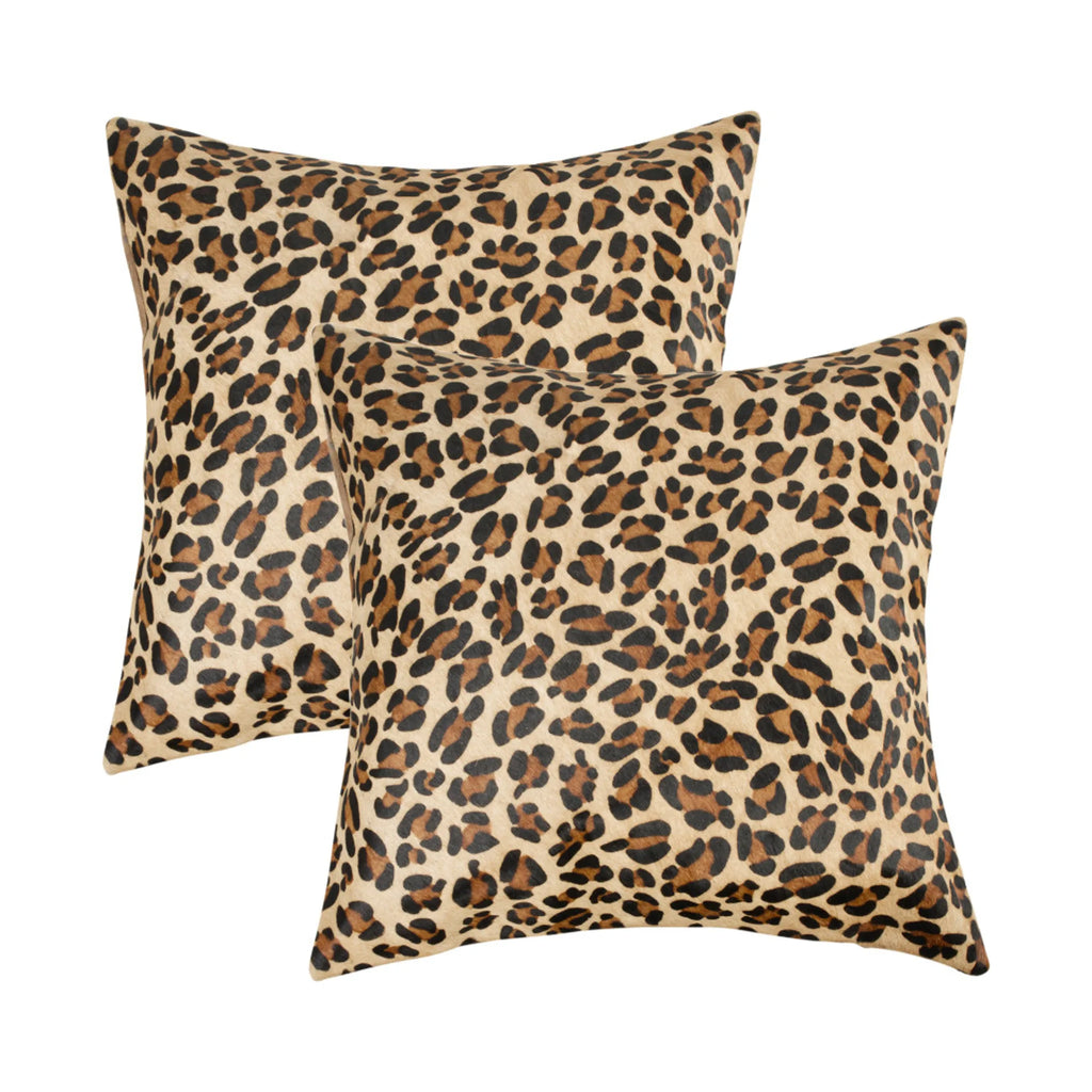 Set of Two 18″ Brown and Black Leopard Cowhide Throw Pillows — view 4